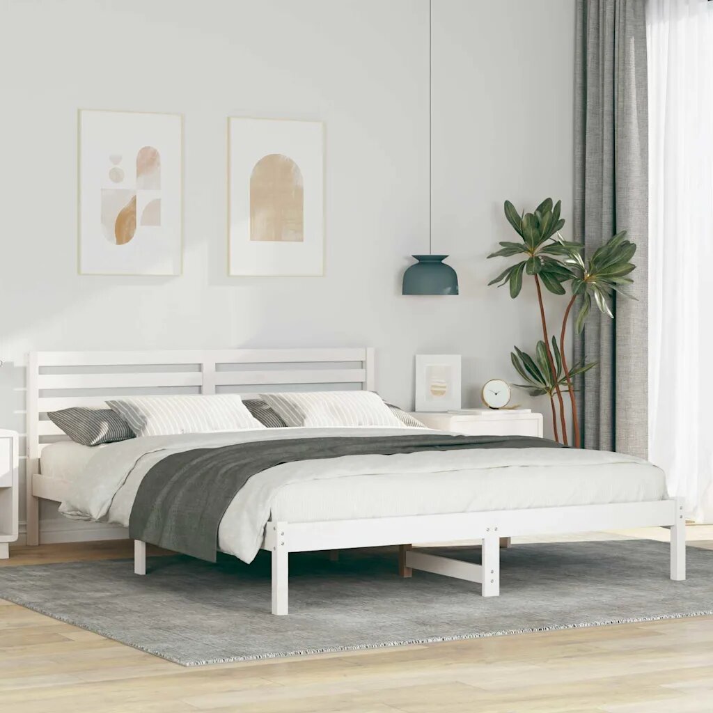 vidaXL Рамка за легло с таблото Бяло 160 x 210 cm Солидно борово дърво