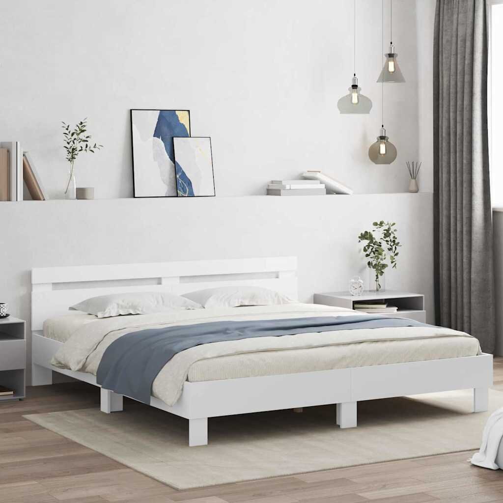 vidaXL Рамка за легло с таблото Бяло 193 x 203 cm Инженерна дървесина