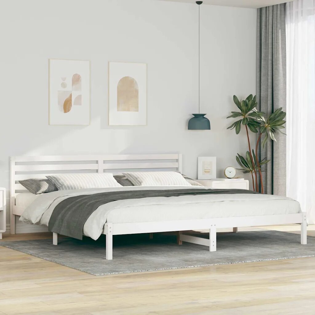 vidaXL Рамка за легло с таблото Бяло 200 x 220 cm Солидно борово дърво