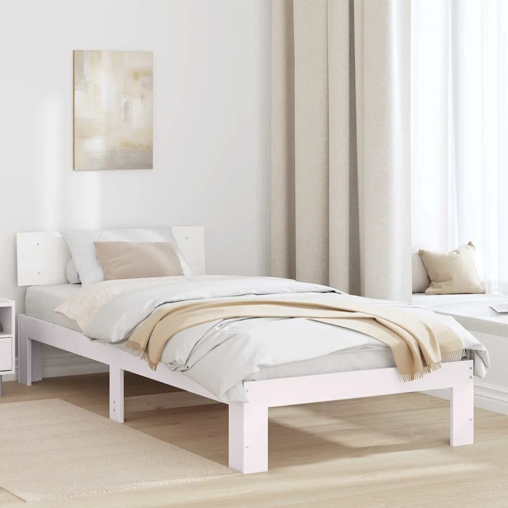vidaXL Рамка за легло с таблото Бяло 75 x 190 cm Солидно борово дърво