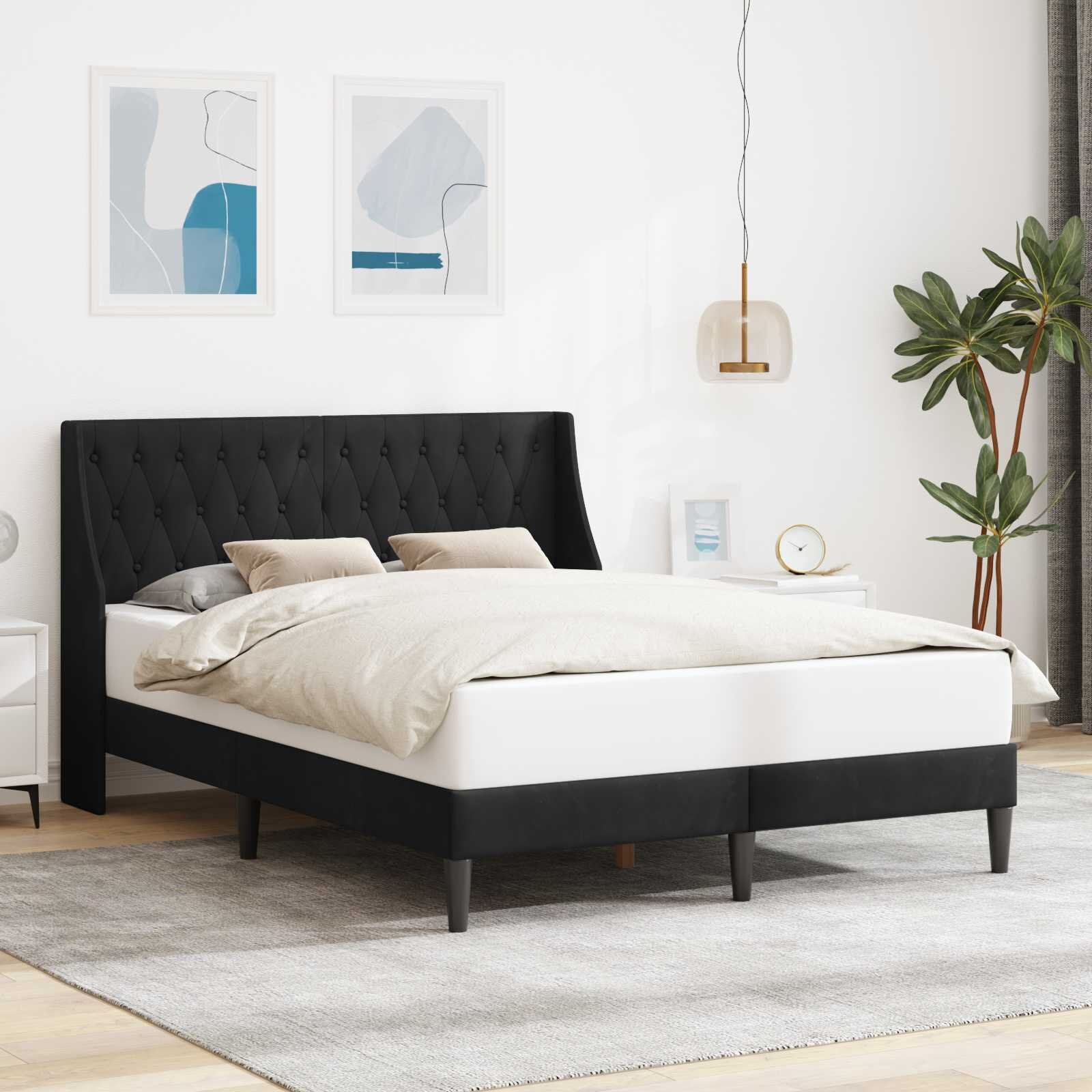 vidaXL Рамка за легло с таблото Черен 120 x 190 cm Кадифе