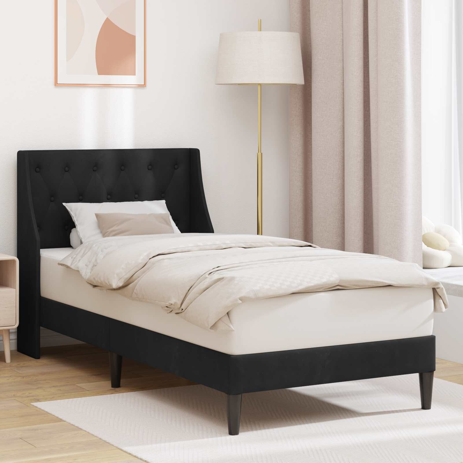 vidaXL Рамка за легло с таблото Черен 90 x 190 cm Кадифе