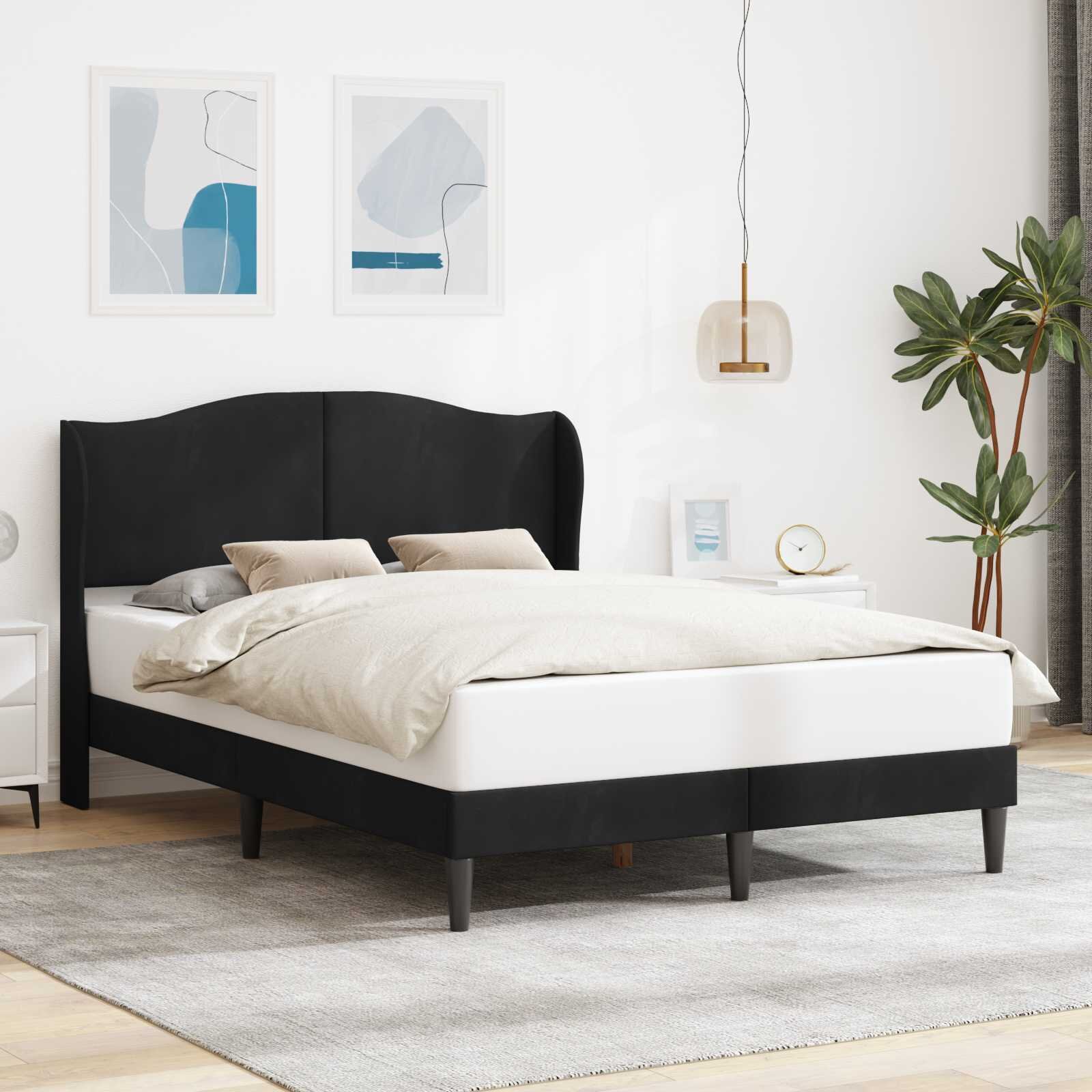 vidaXL Рамка за легло с таблото Черно 120 x 190 cm Кадифе
