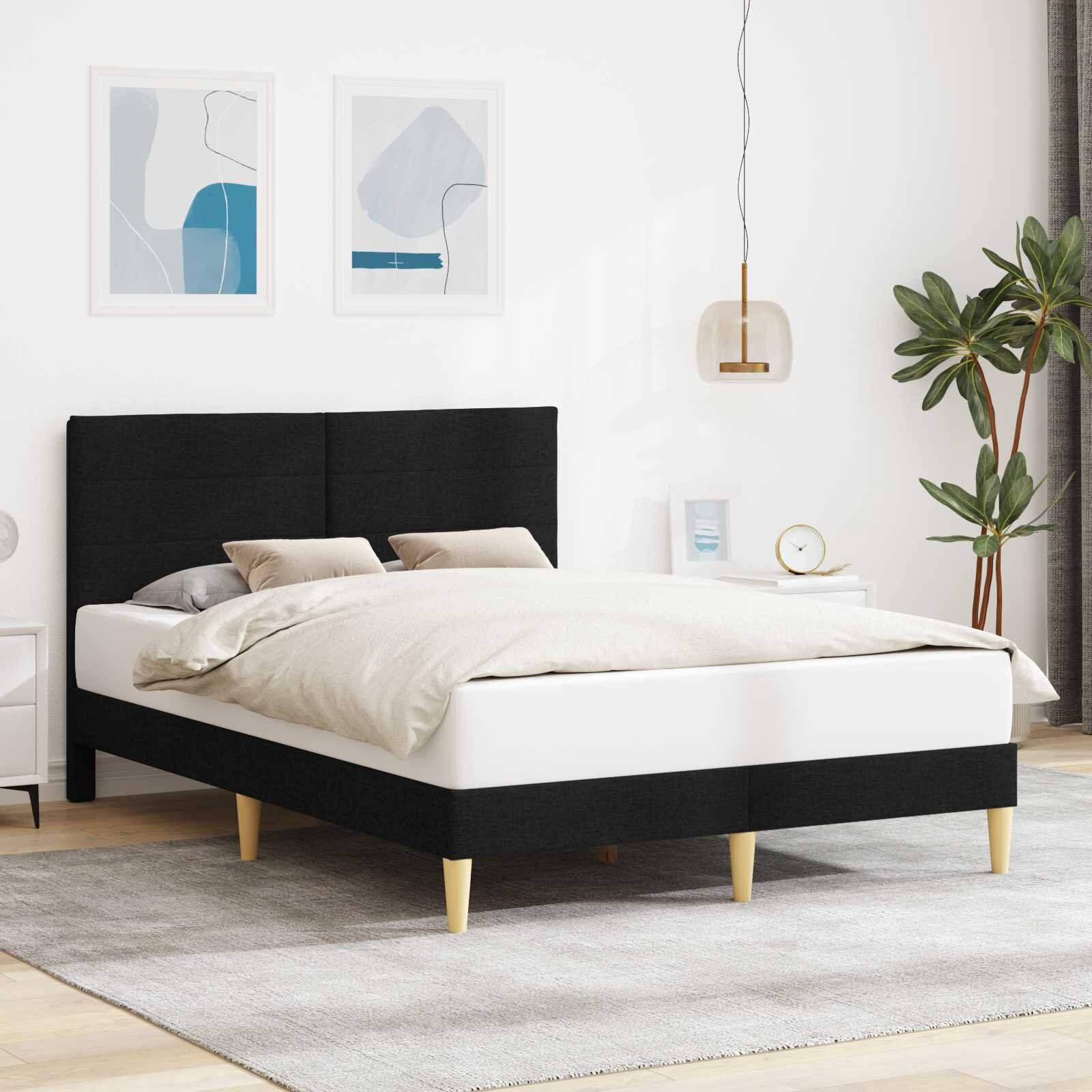vidaXL Рамка за легло с таблото Черно 120 x 190 cm Текстил