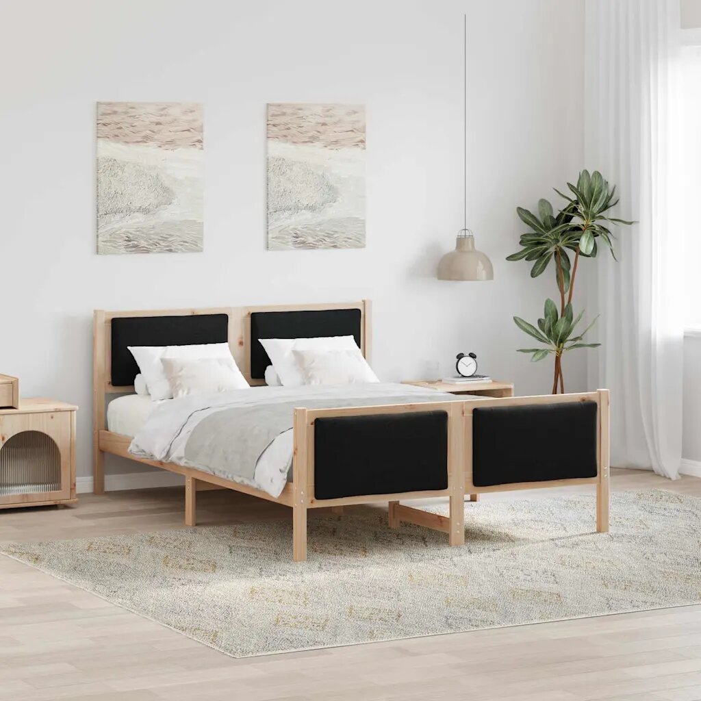 vidaXL Рамка за легло с таблото Черно 140 x 190 cm текстил