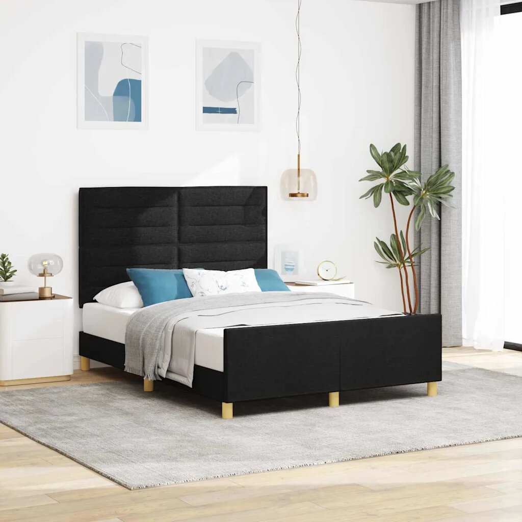 vidaXL Рамка за легло с таблото Черно 140 x 200 cm текстил