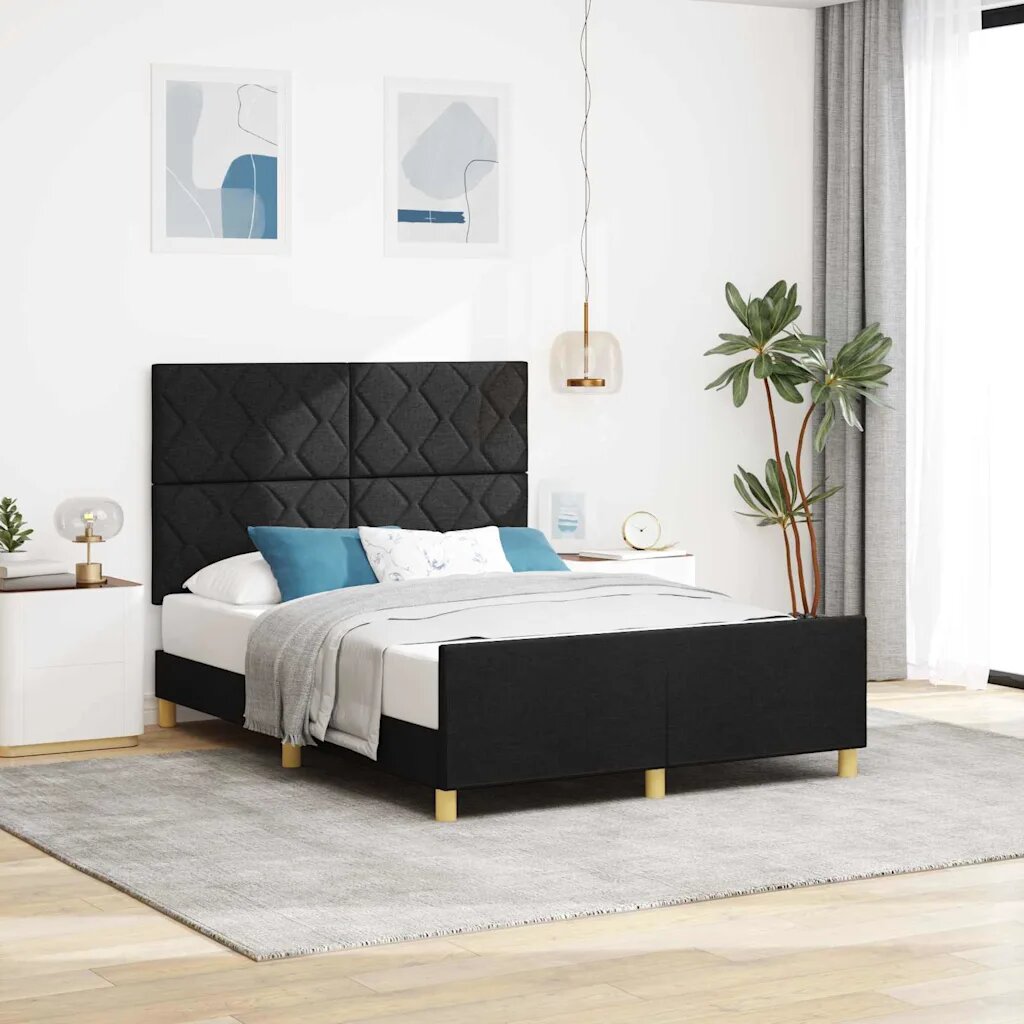 vidaXL Рамка за легло с таблото Черно 160 x 200 cm текстил