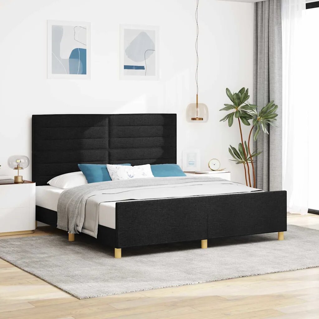 vidaXL Рамка за легло с таблото Черно 180 x 200 cm текстил