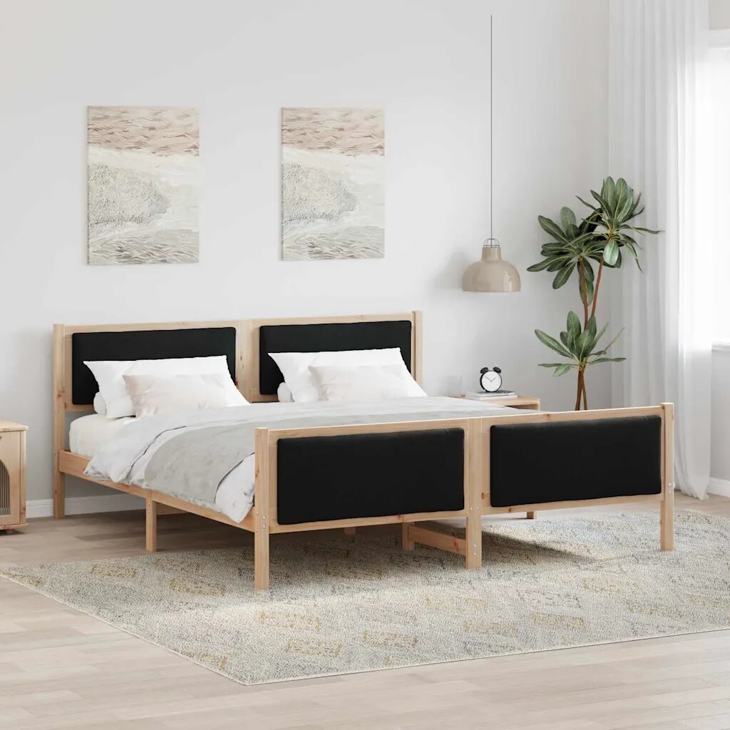vidaXL Рамка за легло с таблото Черно 180 x 200 cm текстил