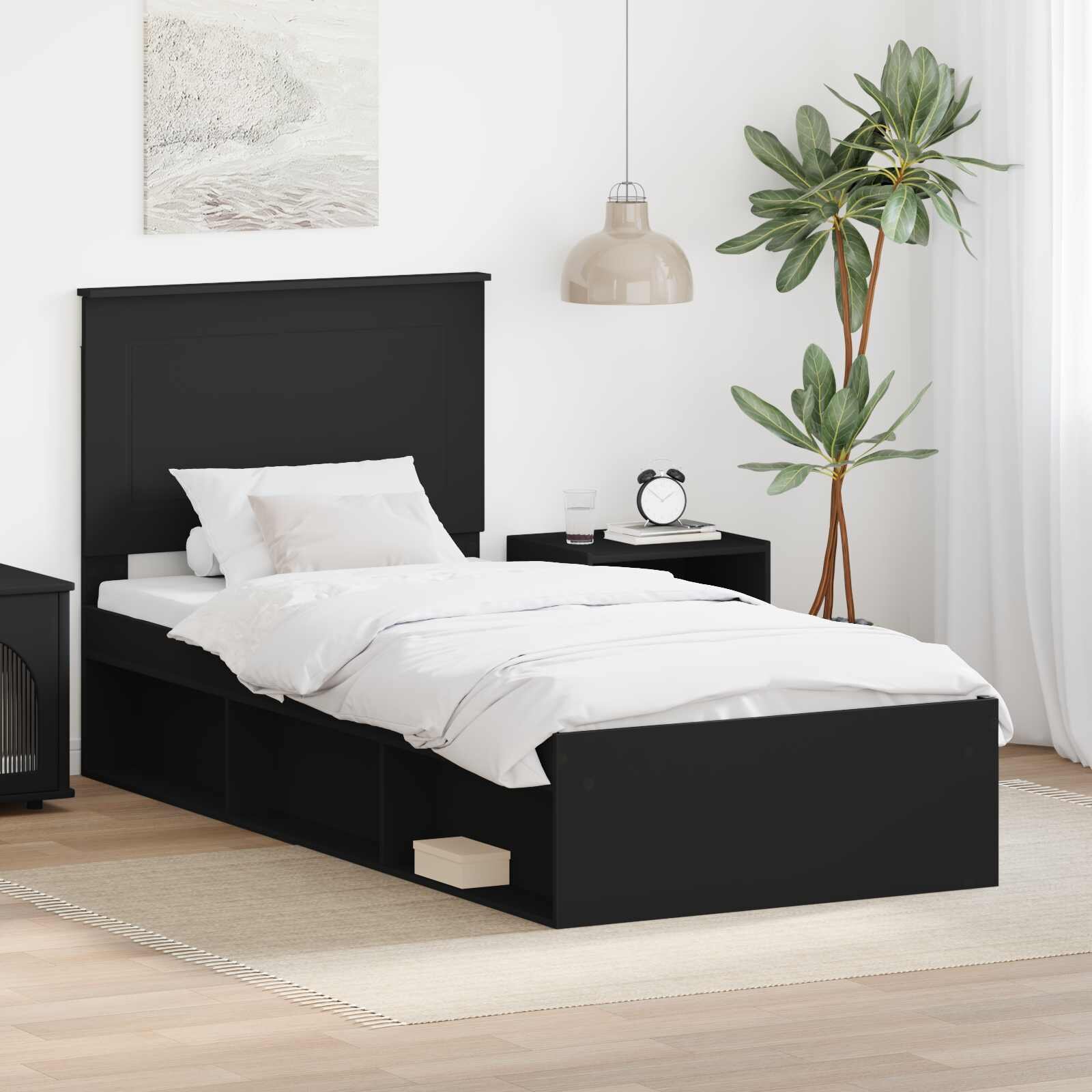 vidaXL Рамка за легло с таблото Черно 75 x 190 cm Солидно борово дърво