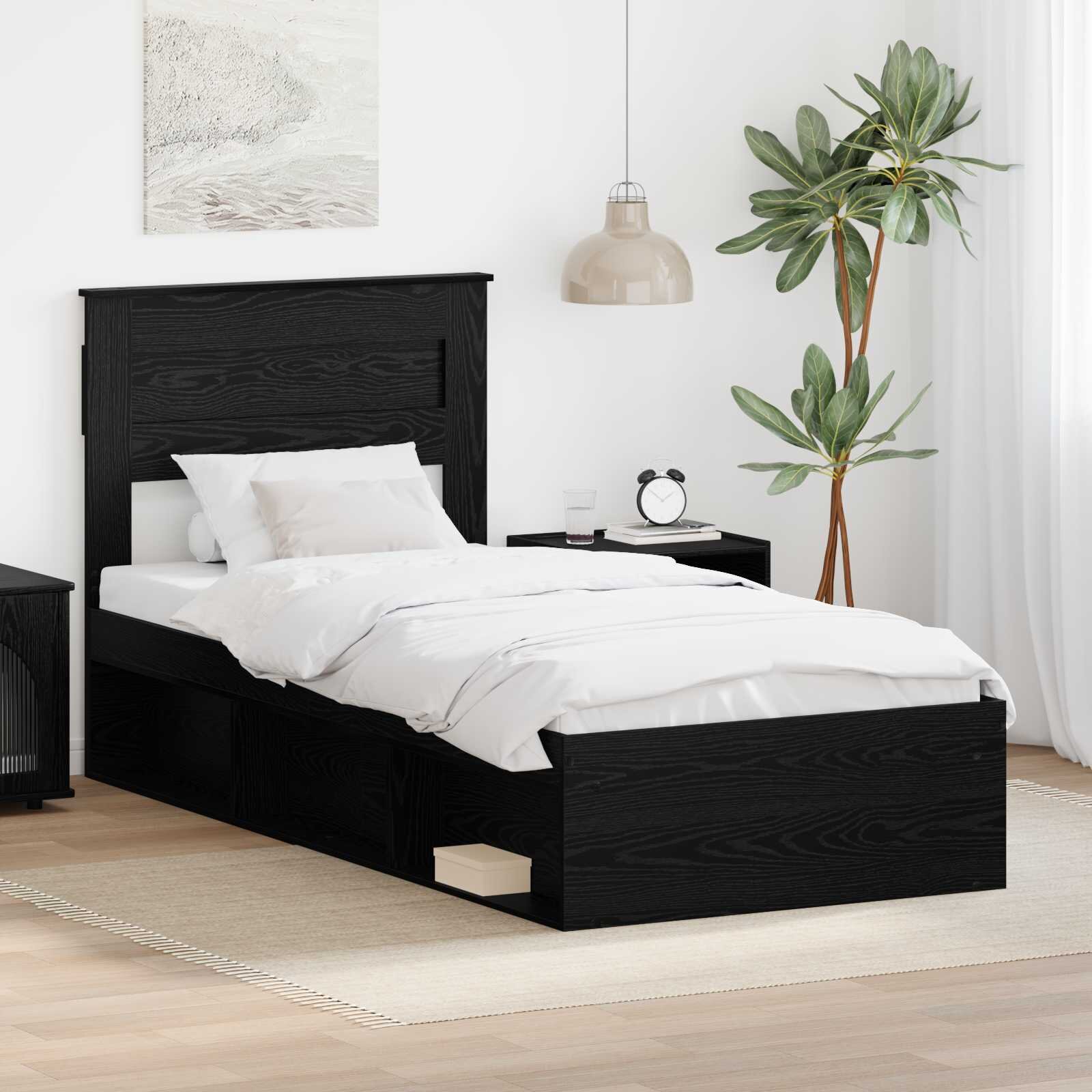 vidaXL Рамка за легло с таблото Черно 75 x 190 cm Солидно борово дърво