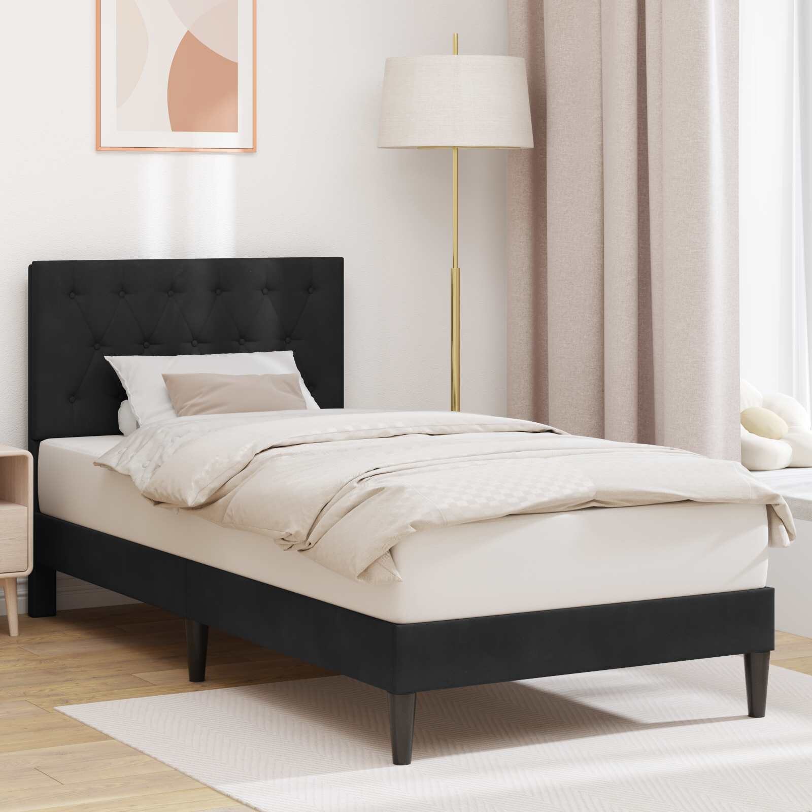 vidaXL Рамка за легло с таблото Черно 90 x 190 cm Кадифе