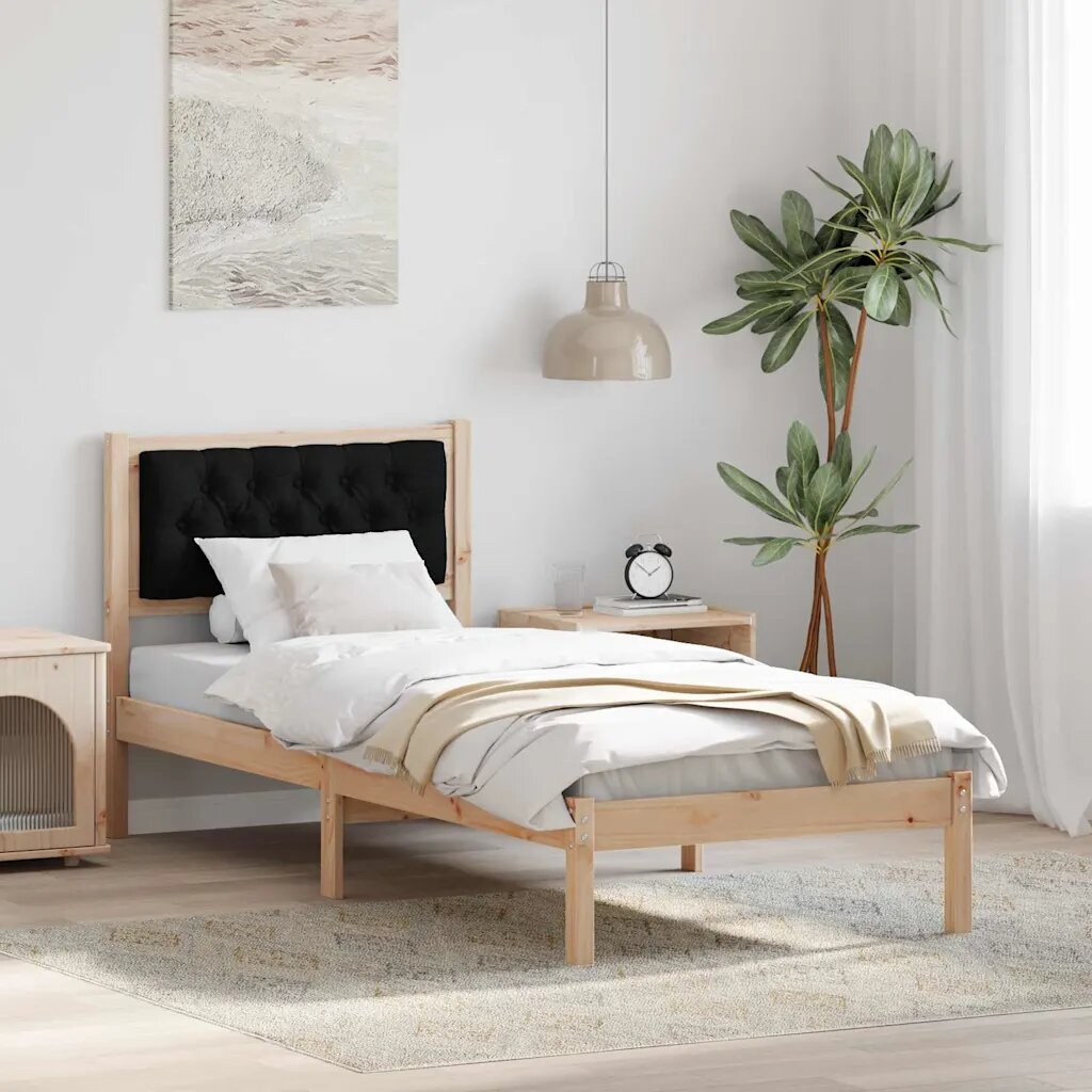 vidaXL Рамка за легло с таблото Черно 90 x 190 cm Солидно борово дърво