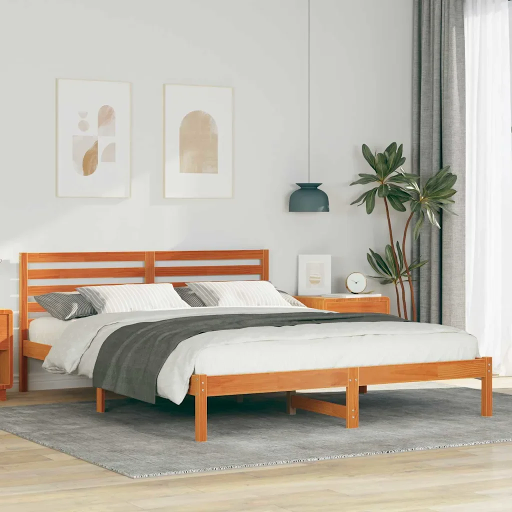 vidaXL Рамка за легло с таблото Кафяво с восъчно покритие 160 x 220 cm