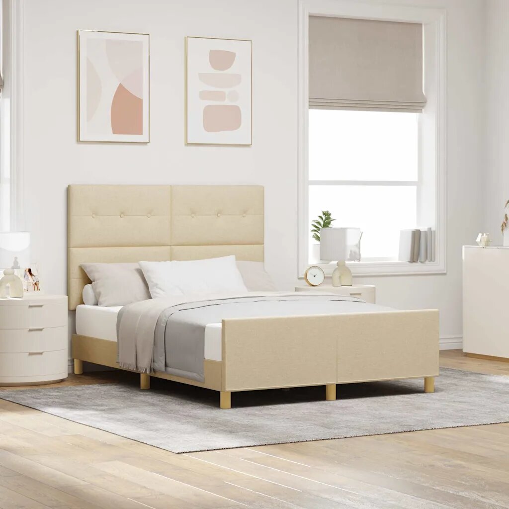 vidaXL Рамка за легло с таблото Крем 140 x 190 cm текстил