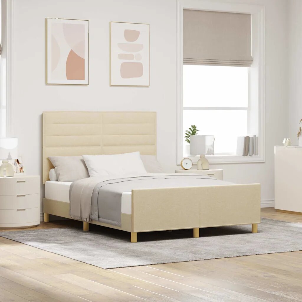 vidaXL Рамка за легло с таблото Крем 140 x 200 cm текстил