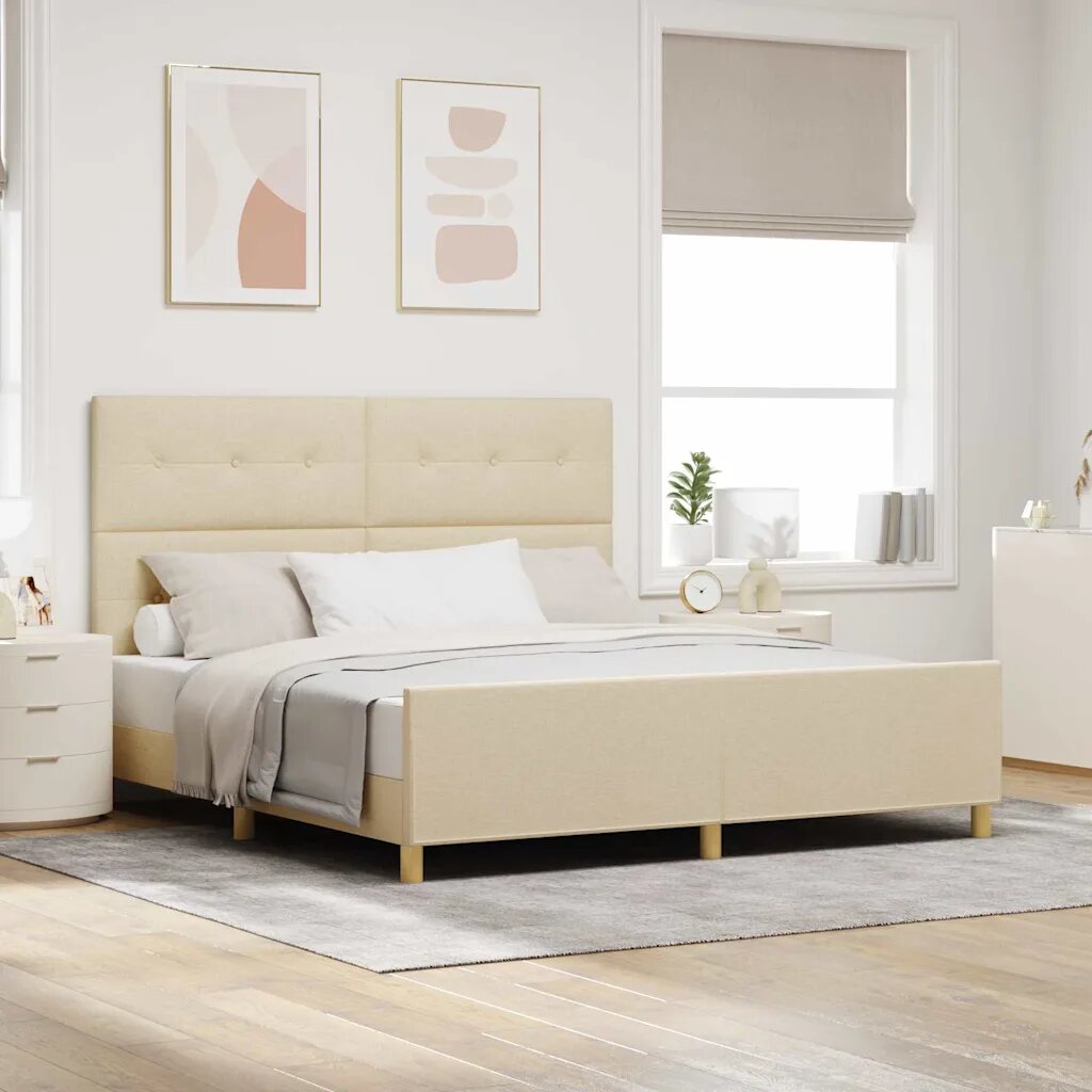 vidaXL Рамка за легло с таблото Крем 180 x 200 cm текстил