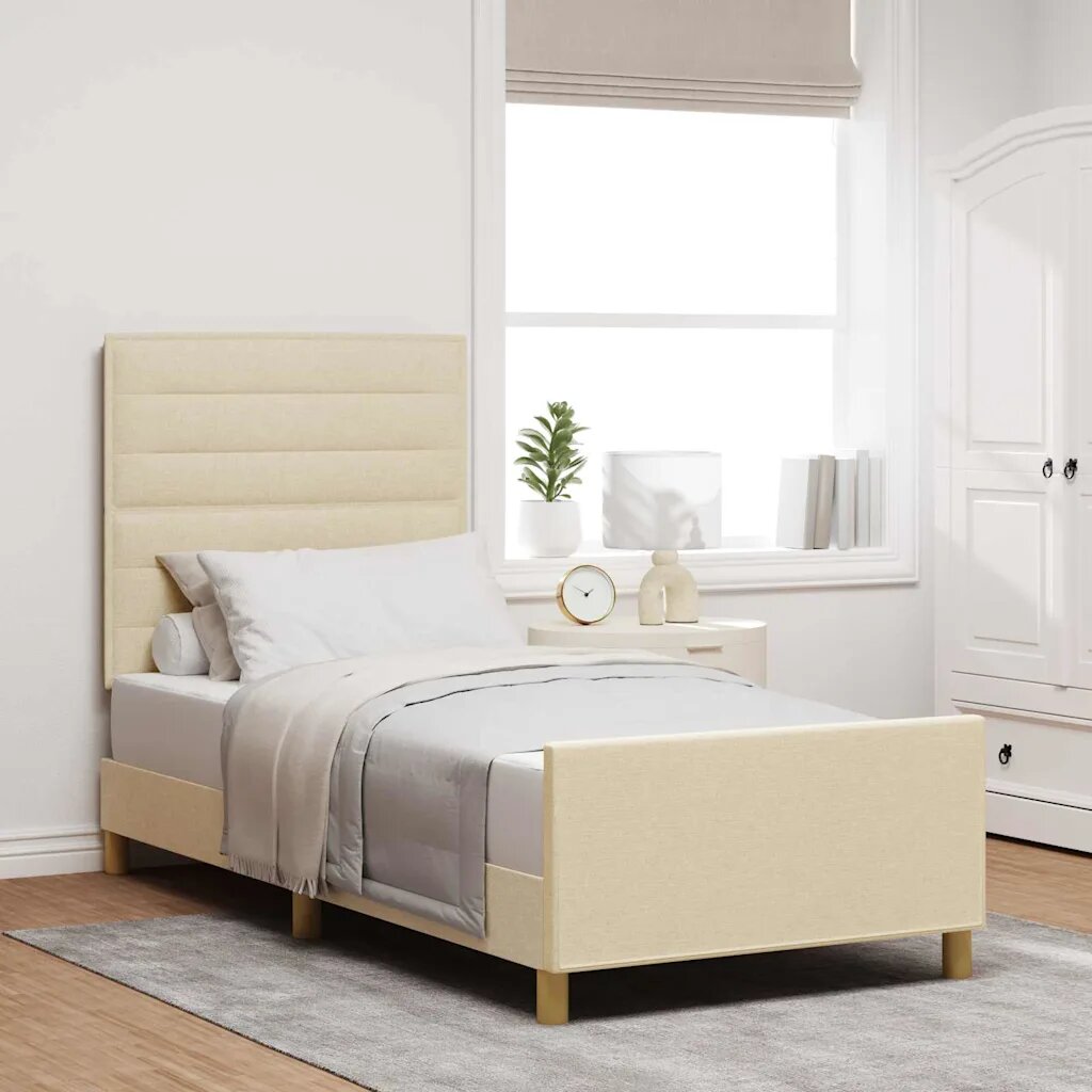 vidaXL Рамка за легло с таблото Крем 90 x 200 cm текстил