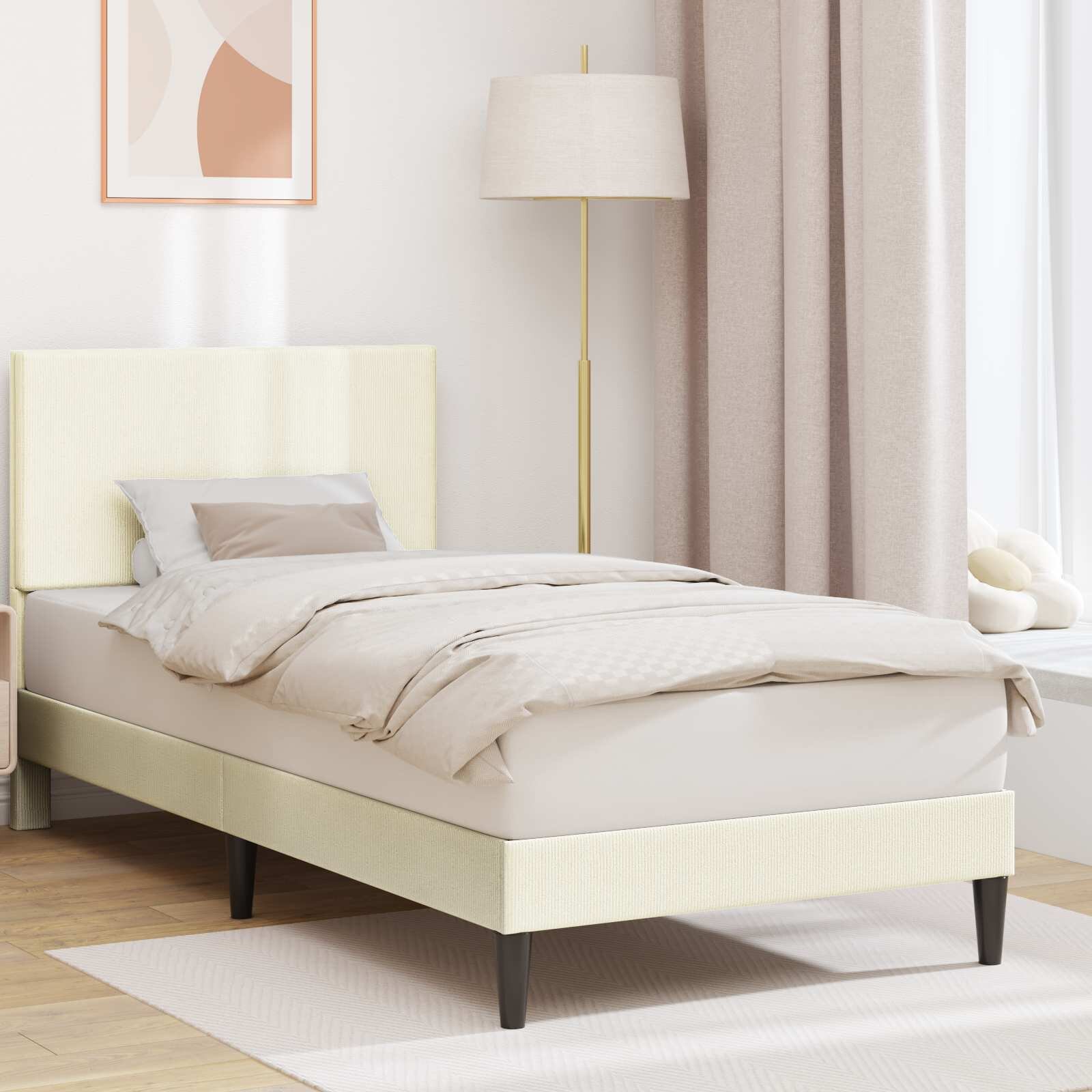 vidaXL Рамка за легло с таблото Кремаво 90 x 190 cm Кордюрова тъкан