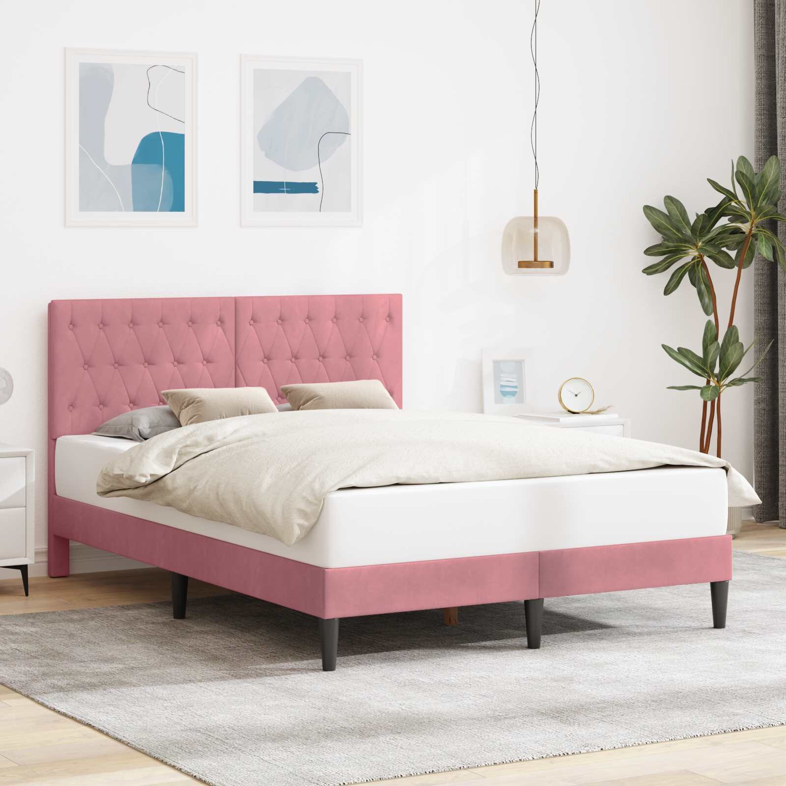 vidaXL Рамка за легло с таблото Розово 140 x 190 cm Кадифе