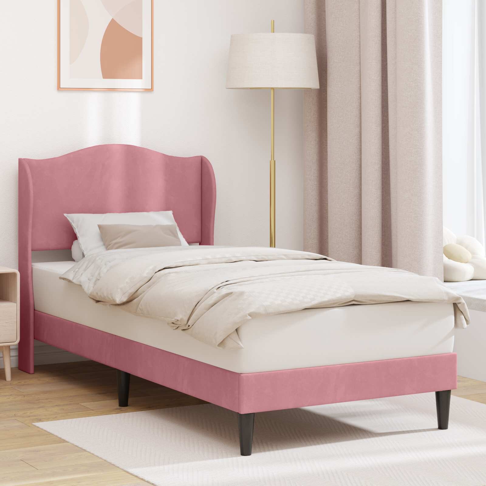 vidaXL Рамка за легло с таблото Розово 90 x 190 cm Кадифе