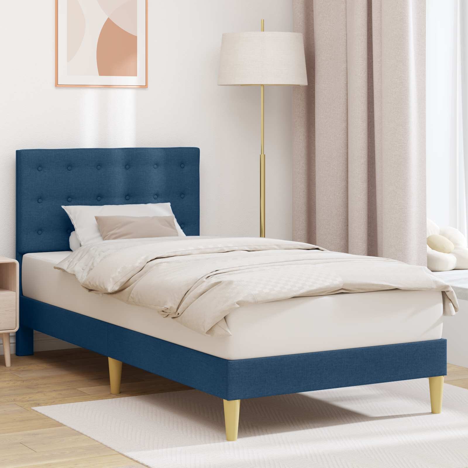 vidaXL Рамка за легло с таблото Синьо 100 x 200 cm Текстил