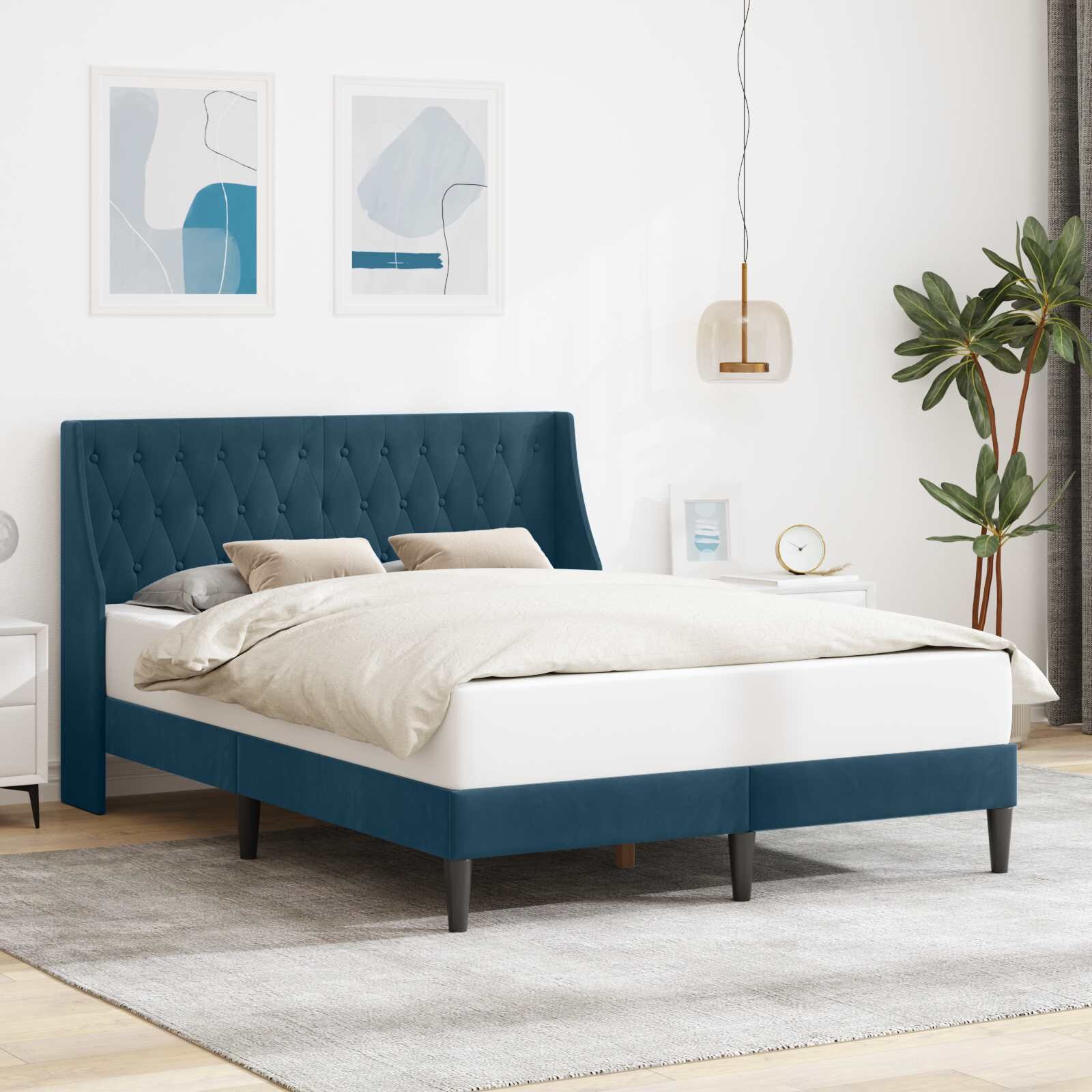 vidaXL Рамка за легло с таблото Синьо 120 x 190 cm Кадифе