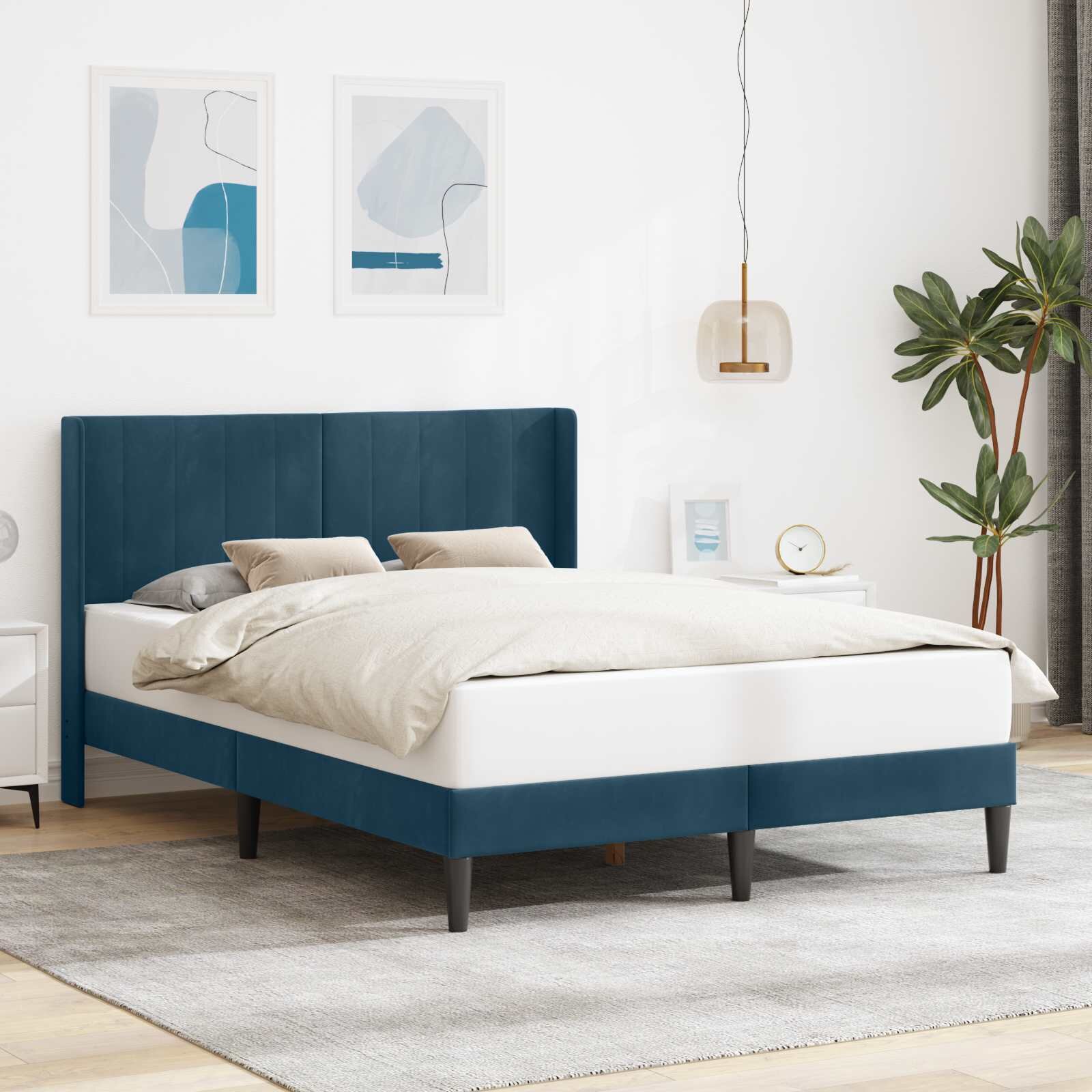 vidaXL Рамка за легло с таблото Синьо 140 x 190 cm Кадифе