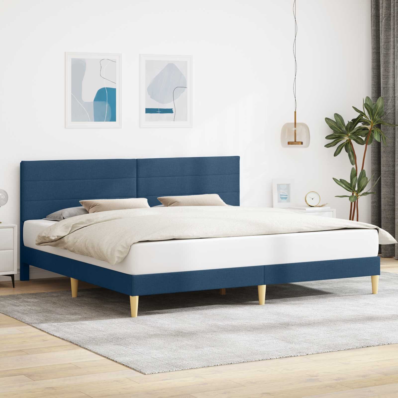vidaXL Рамка за легло с таблото Синьо 180 x 200 cm Текстил