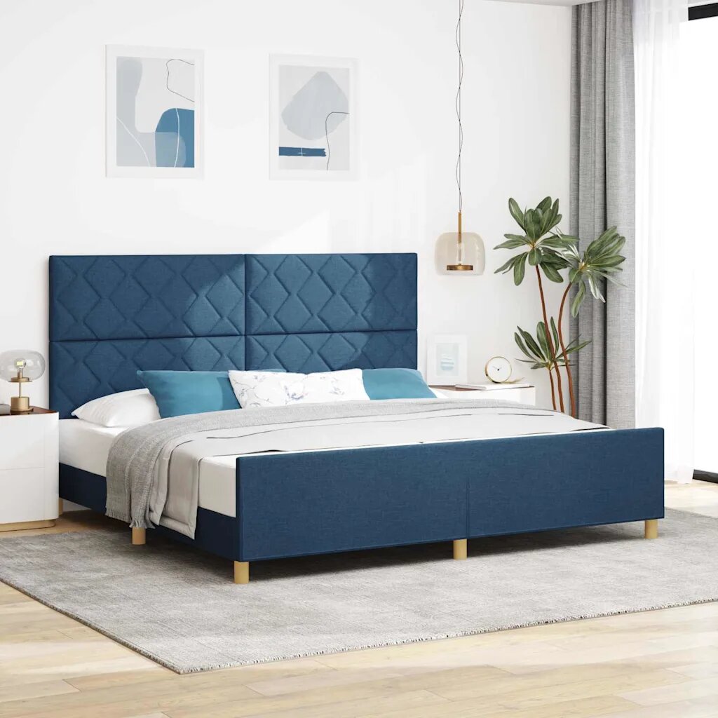 vidaXL Рамка за легло с таблото Синьо 200 x 200 cm текстил