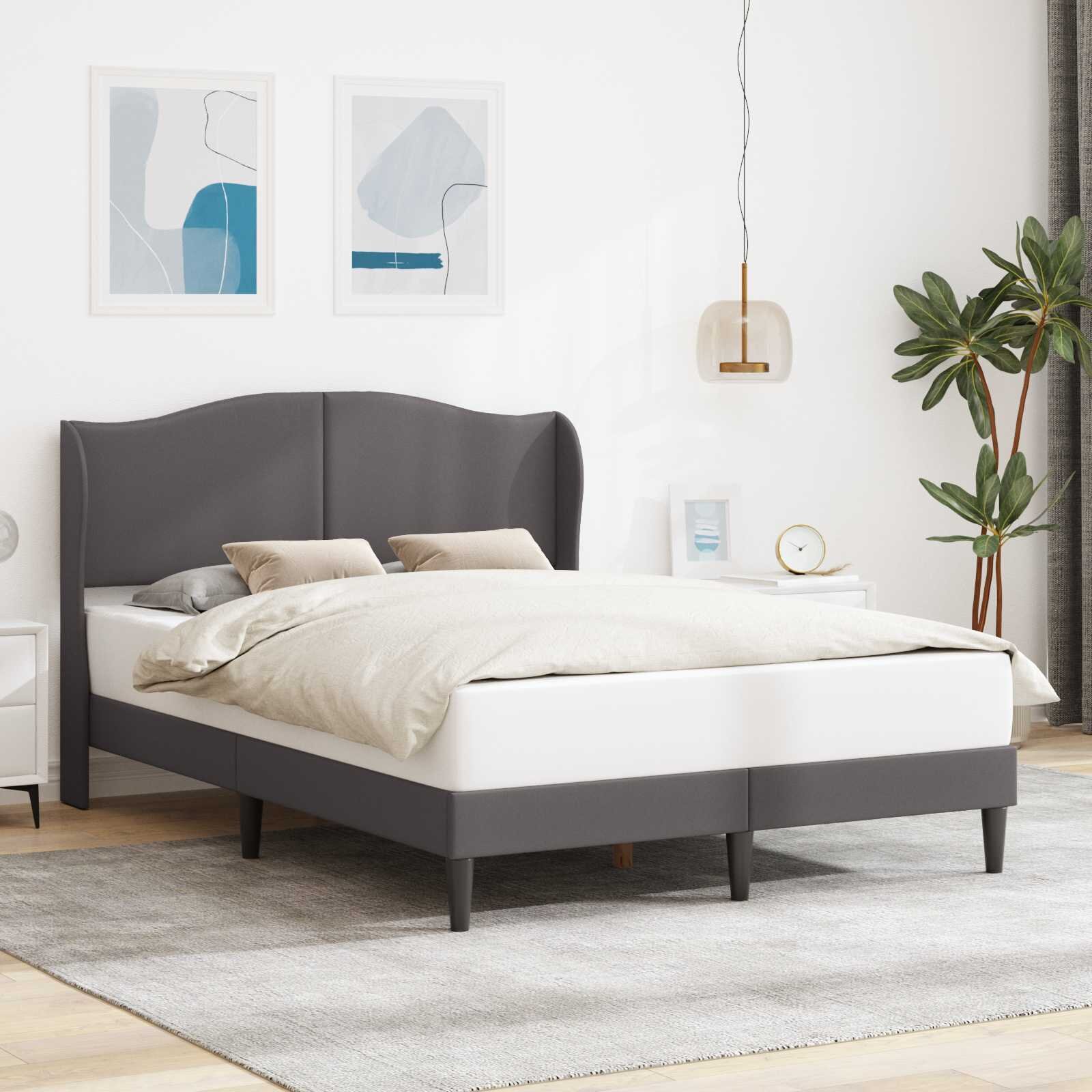 vidaXL Рамка за легло с таблото Сиво 140 x 190 cm Изкуствена