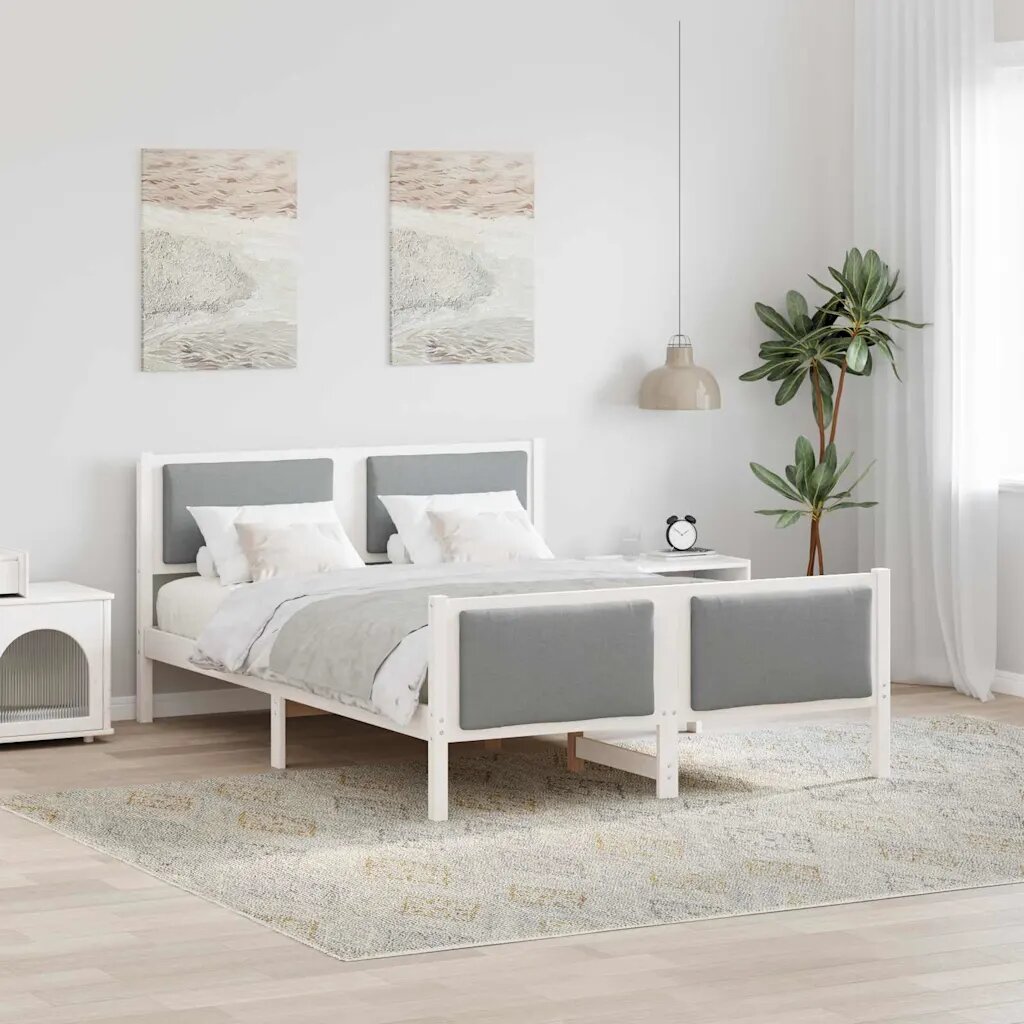 vidaXL Рамка за легло с таблото Светлосиво 135 x 190 cm текстил