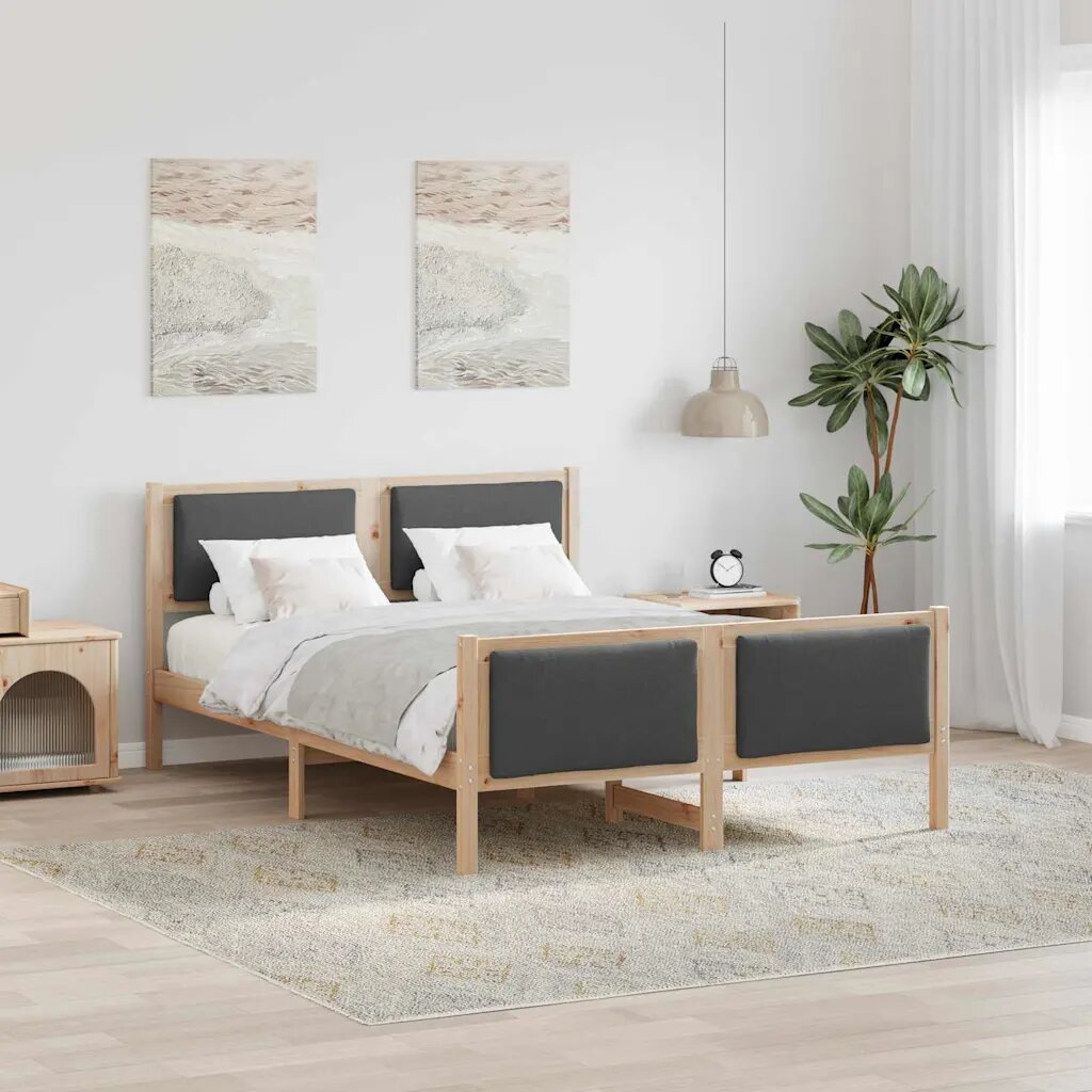 vidaXL Рамка за легло с таблото Тъмен сив 140 x 200 cm текстил