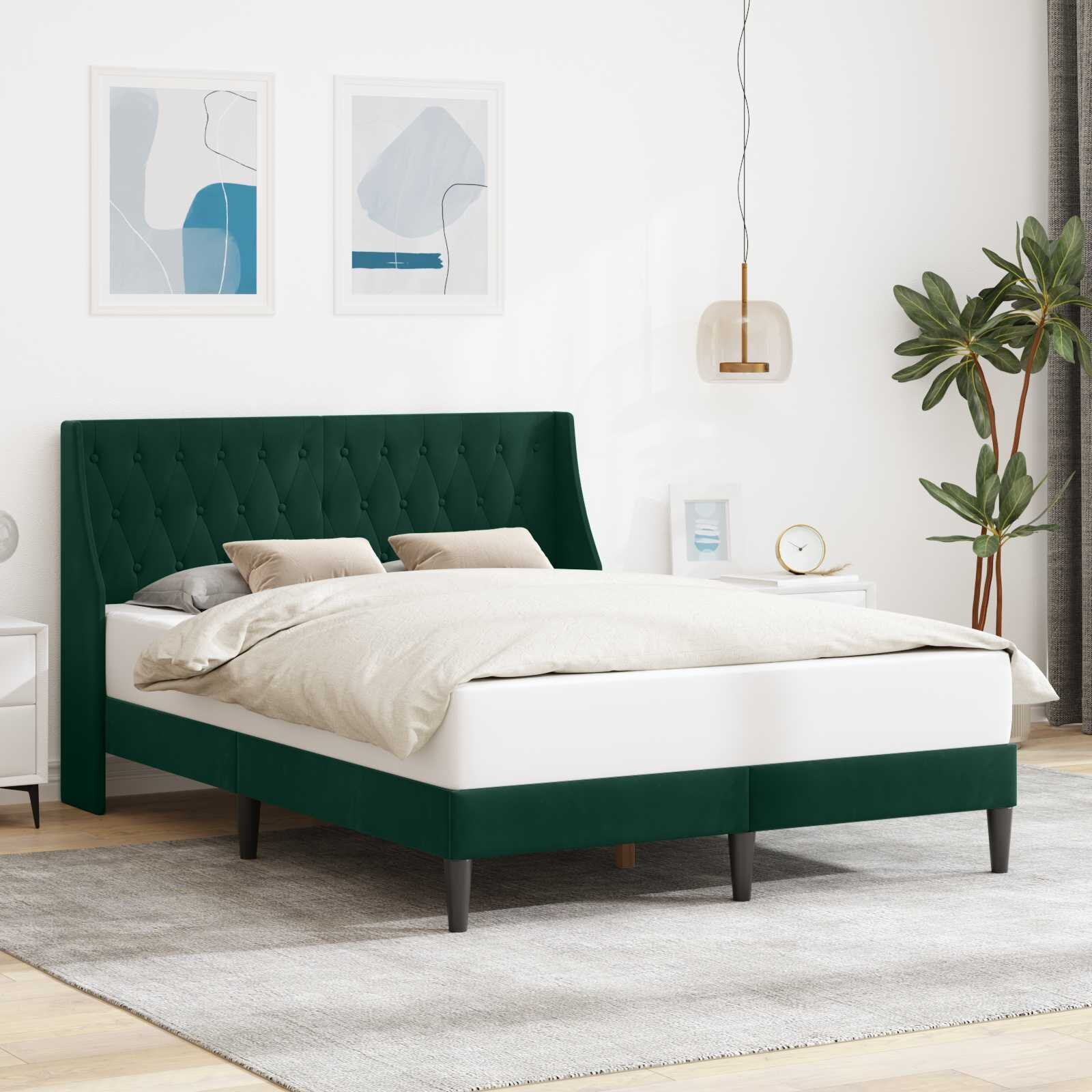 vidaXL Рамка за легло с таблото Тъмен зелен 140 x 190 cm Кадифе