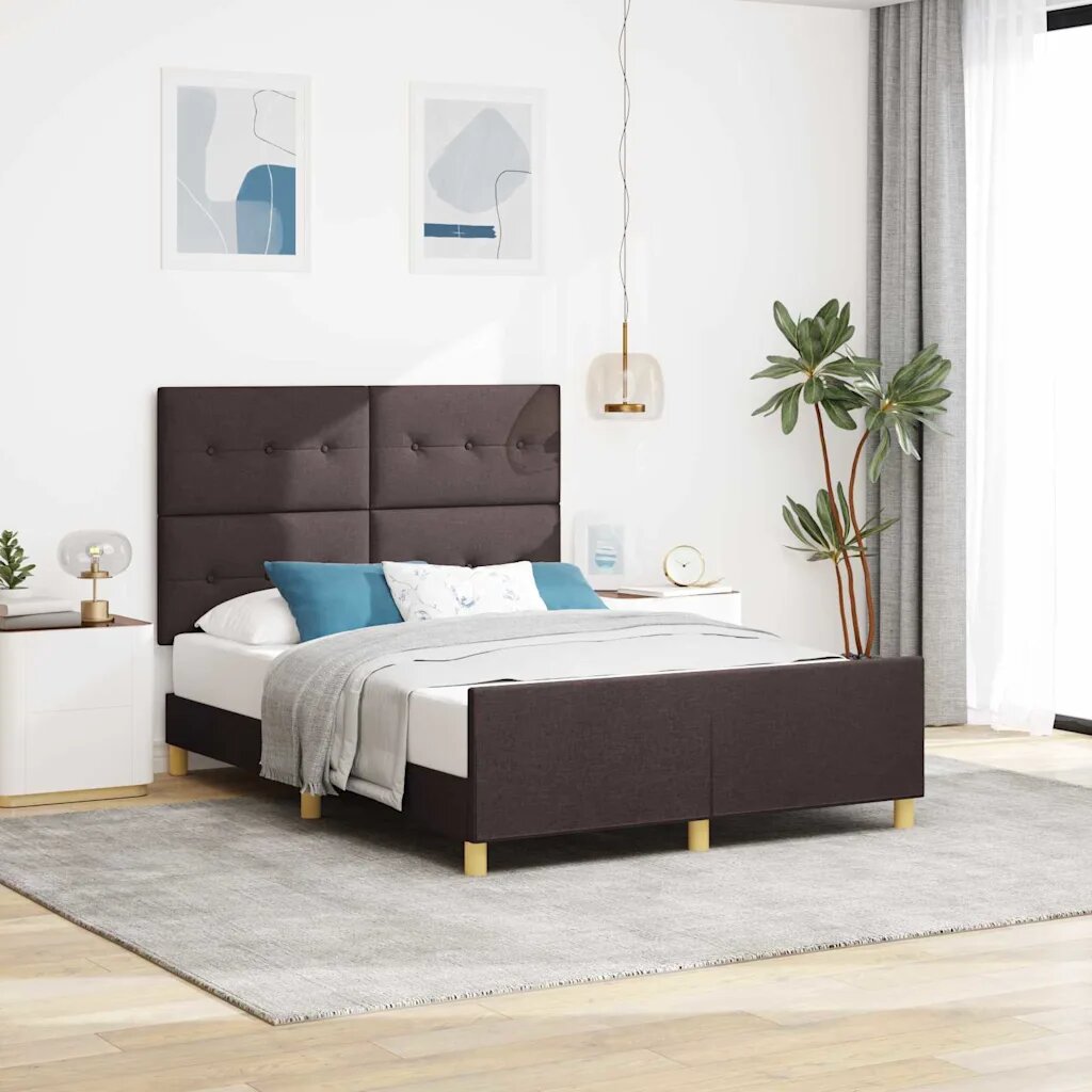 vidaXL Рамка за легло с таблото Тъмнокафяв 140 x 200 cm текстил