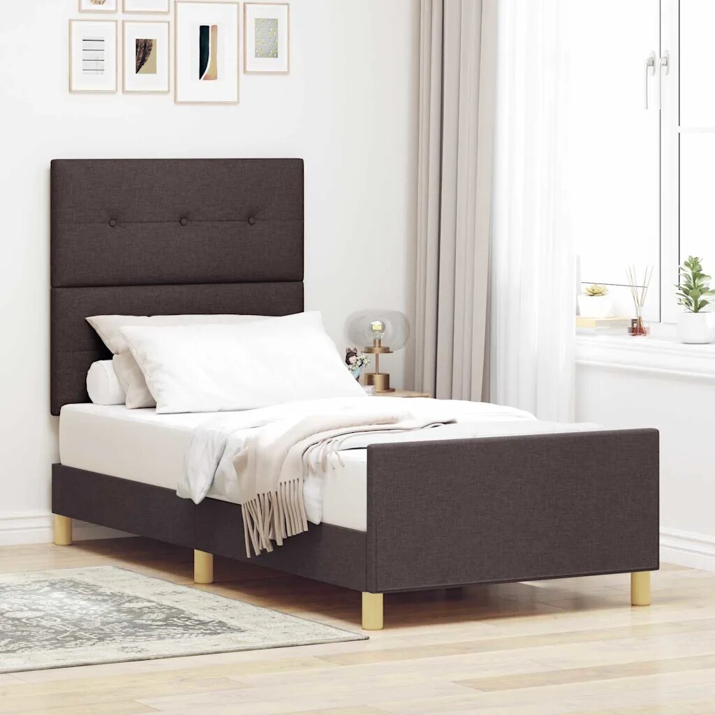 vidaXL Рамка за легло с таблото Тъмнокафяв 90 x 200 cm текстил