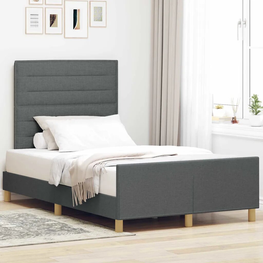 vidaXL Рамка за легло с таблото Тъмносив 120 x 190 cm текстил