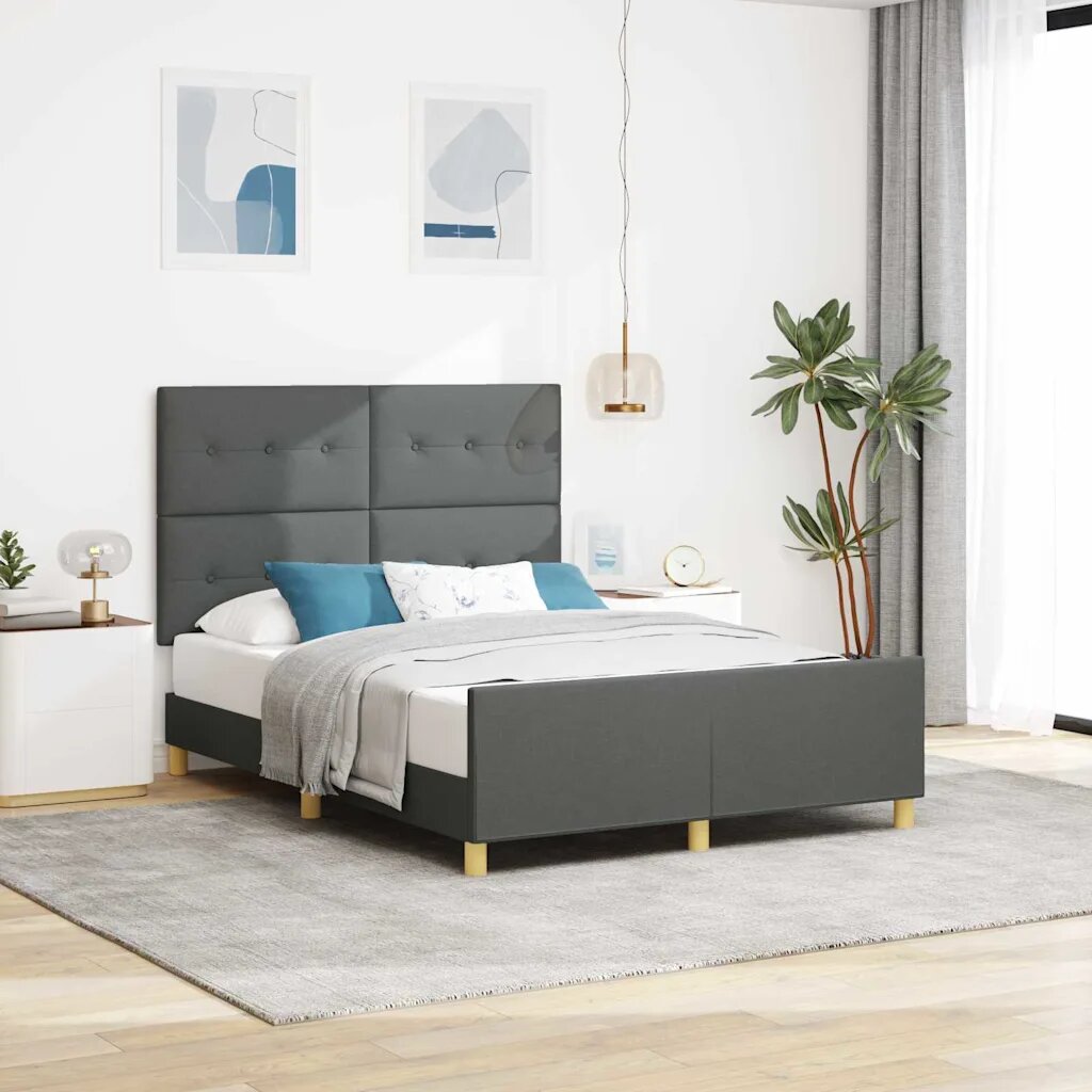 vidaXL Рамка за легло с таблото Тъмносив 140 x 190 cm текстил