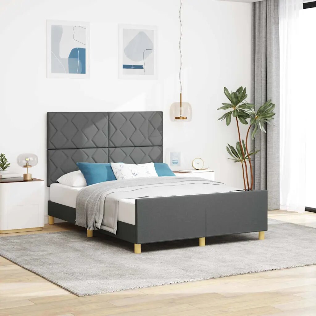 vidaXL Рамка за легло с таблото Тъмносив 140 x 200 cm текстил