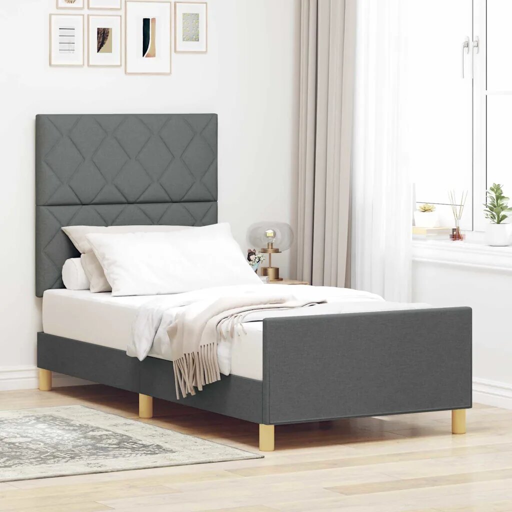 vidaXL Рамка за легло с таблото Тъмносив 90 x 190 cm текстил