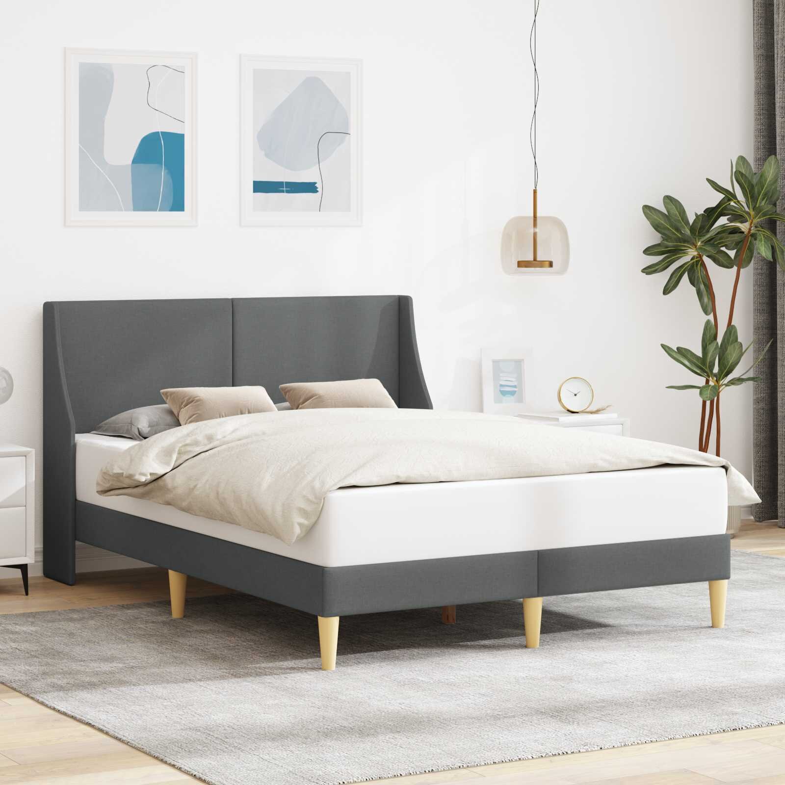 vidaXL Рамка за легло с таблото Тъмносиво 137 x 190 cm Текстил