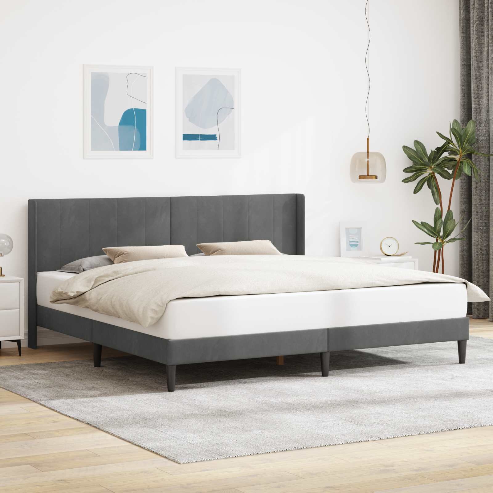 vidaXL Рамка за легло с таблото Тъмносиво 180 x 200 cm Кадифе