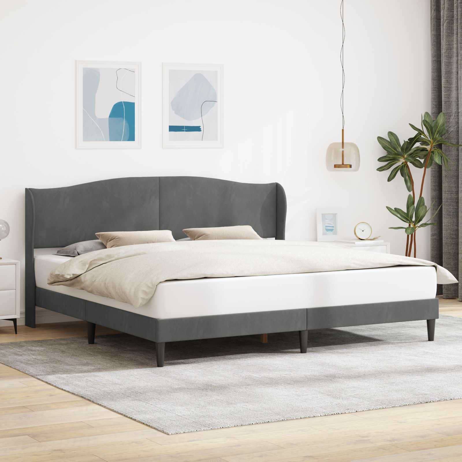 vidaXL Рамка за легло с таблото Тъмносиво 180 x 200 cm Кадифе