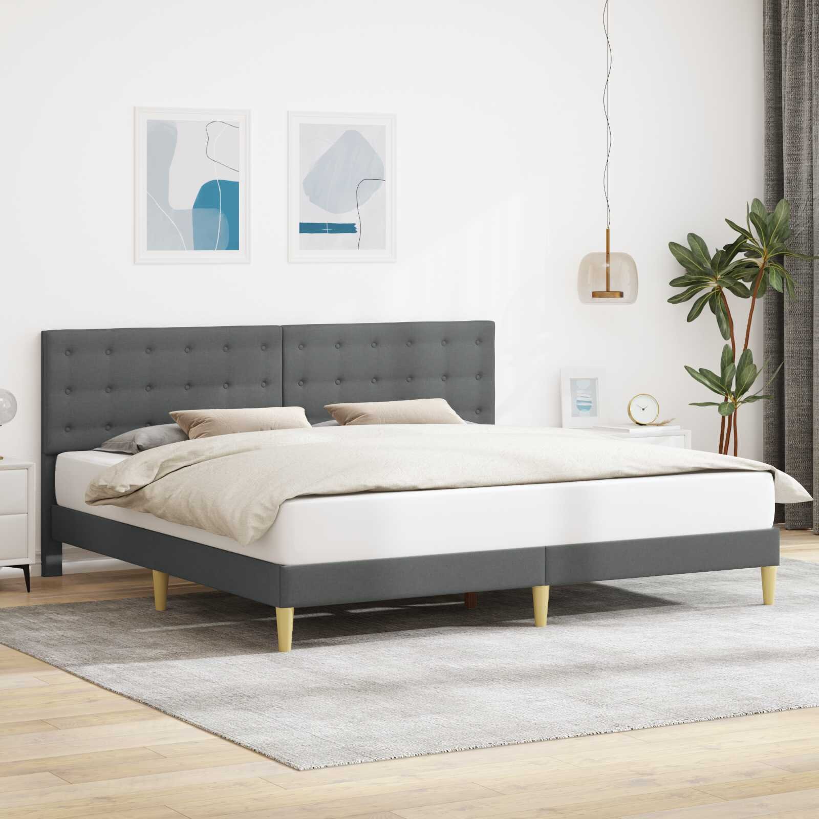 vidaXL Рамка за легло с таблото Тъмносиво 180 x 200 cm Текстил
