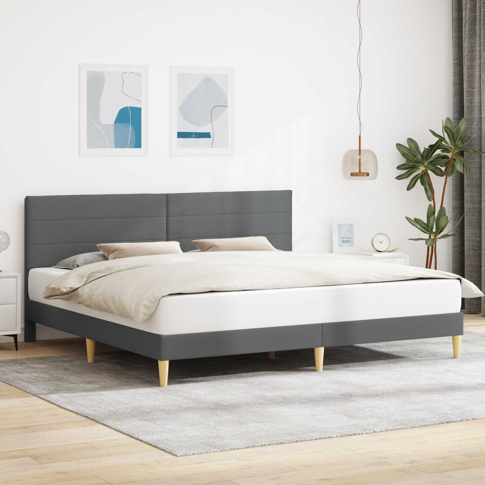 vidaXL Рамка за легло с таблото Тъмносиво 193 x 203 cm Текстил
