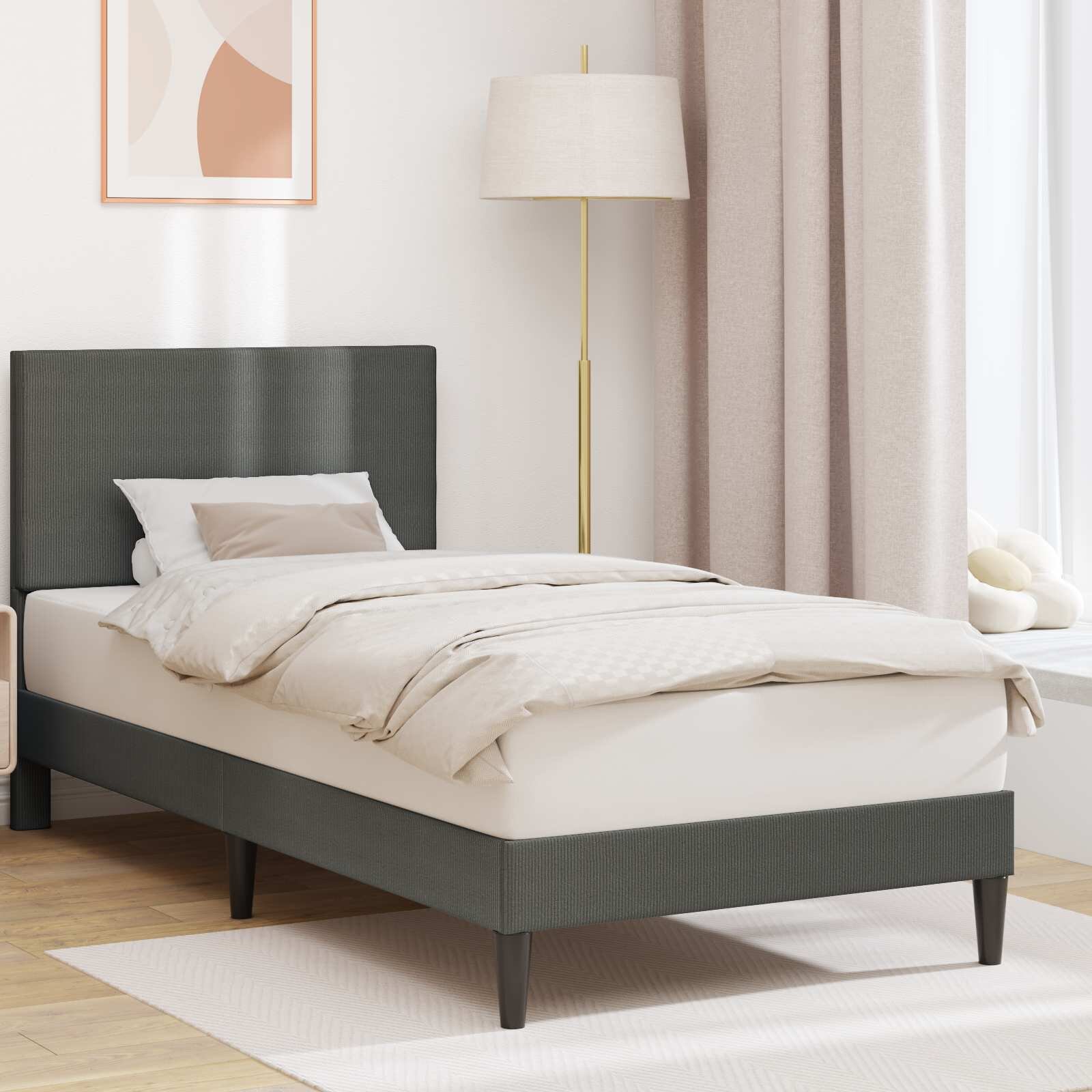 vidaXL Рамка за легло с таблото Тъмносиво 90 x 190 cm Кордюрова тъкан