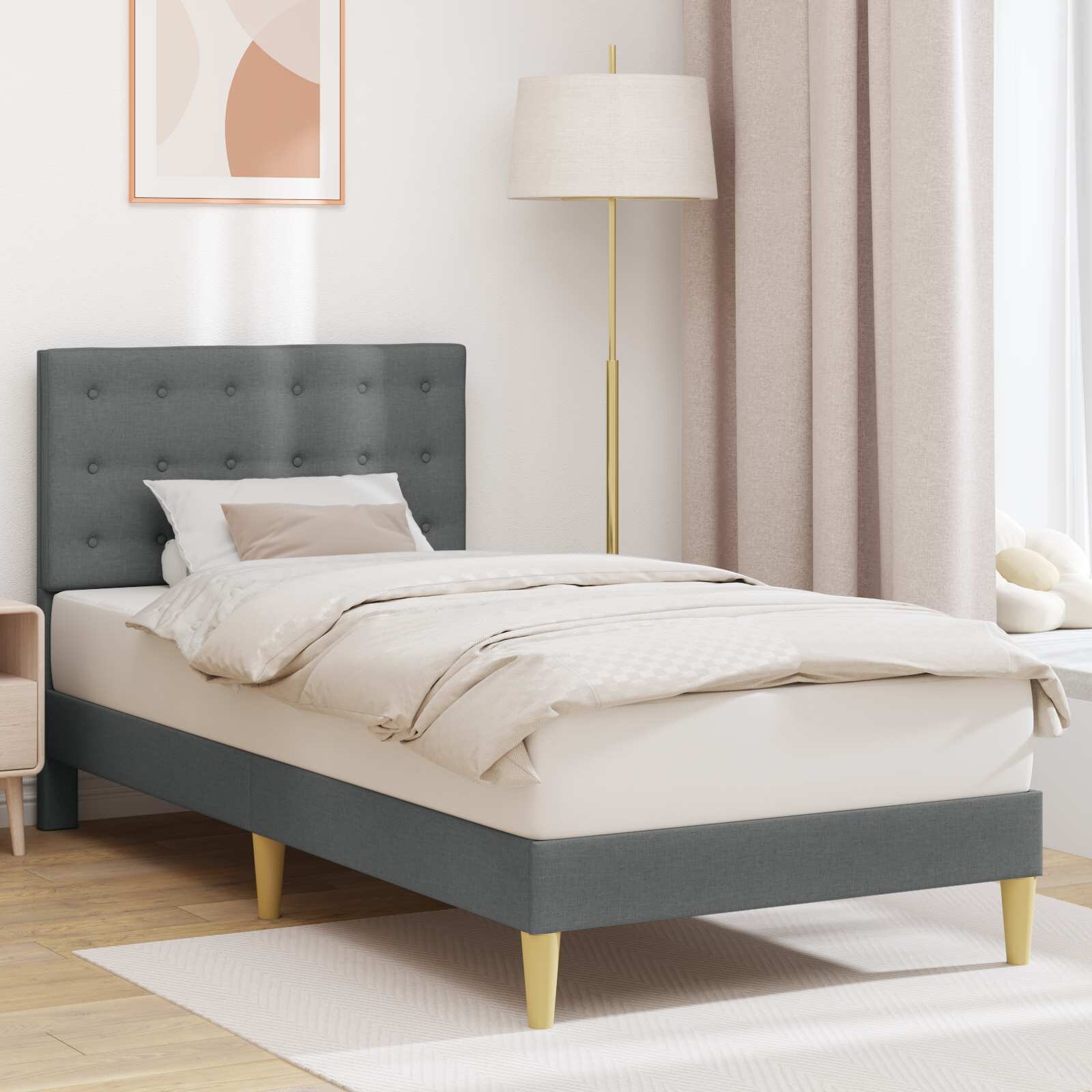 vidaXL Рамка за легло с таблото Тъмносиво 90 x 190 cm Текстил