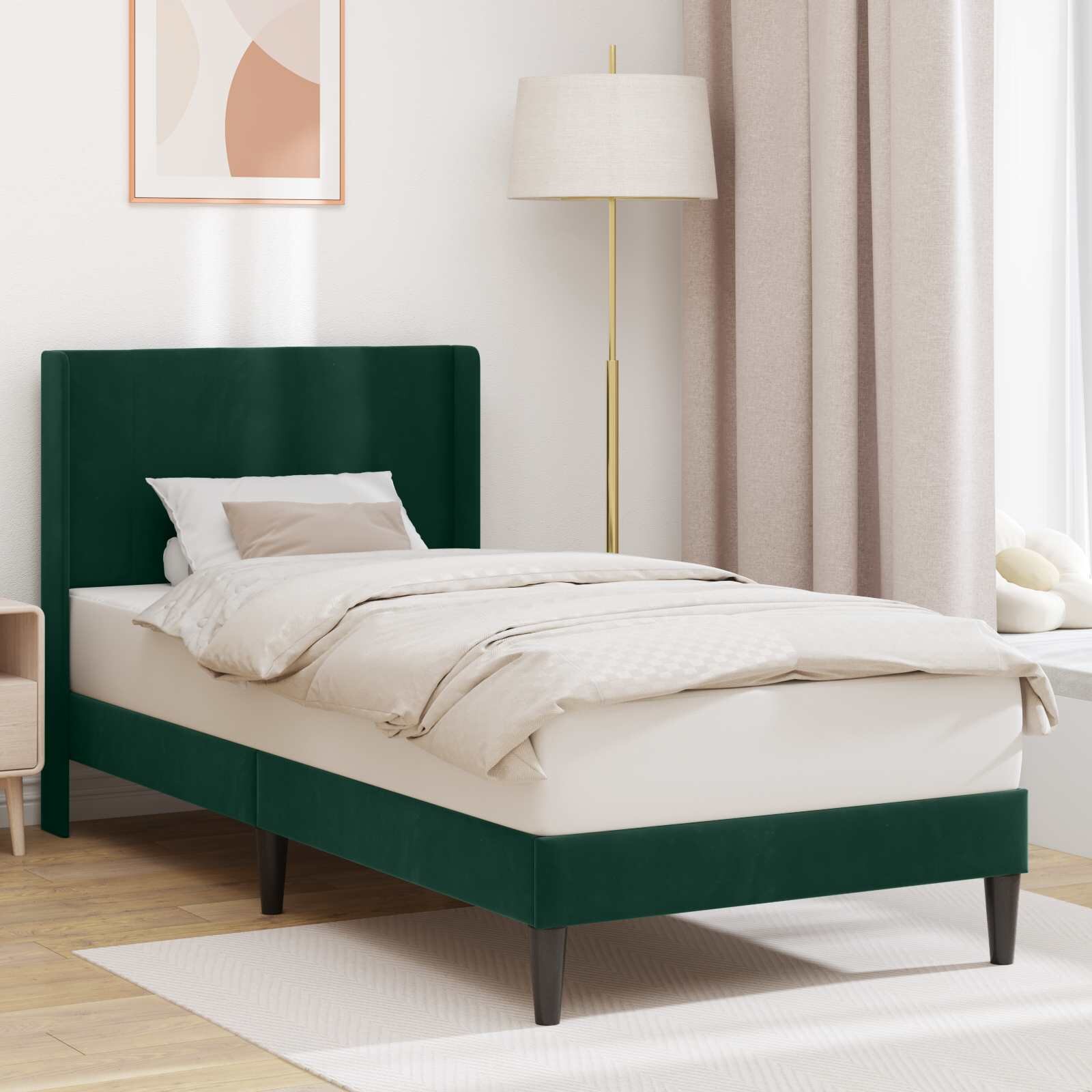 vidaXL Рамка за легло с таблото Тъмнозелено 90 x 190 cm Кадифе