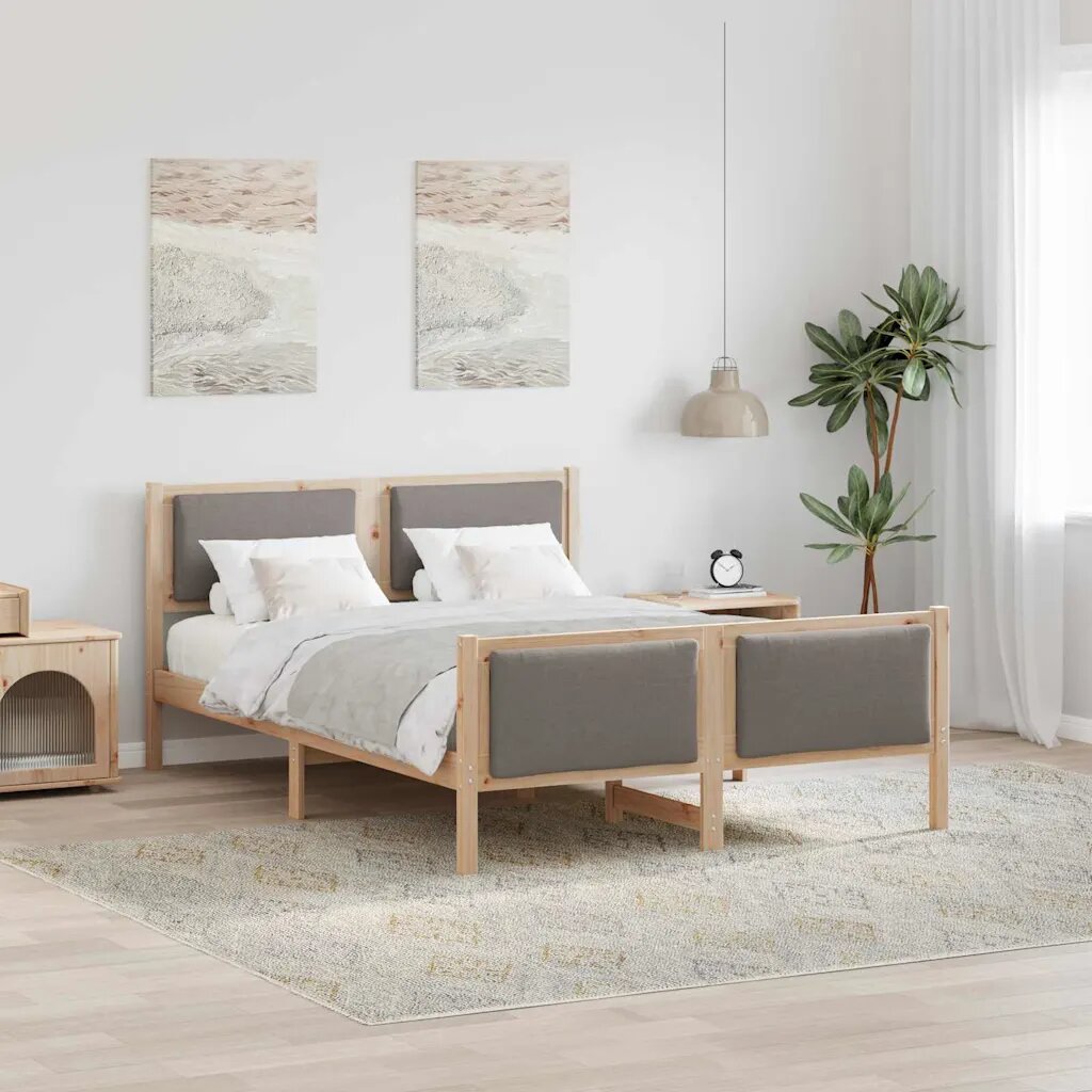 vidaXL Рамка за легло с таблото Таупе 135 x 190 cm текстил