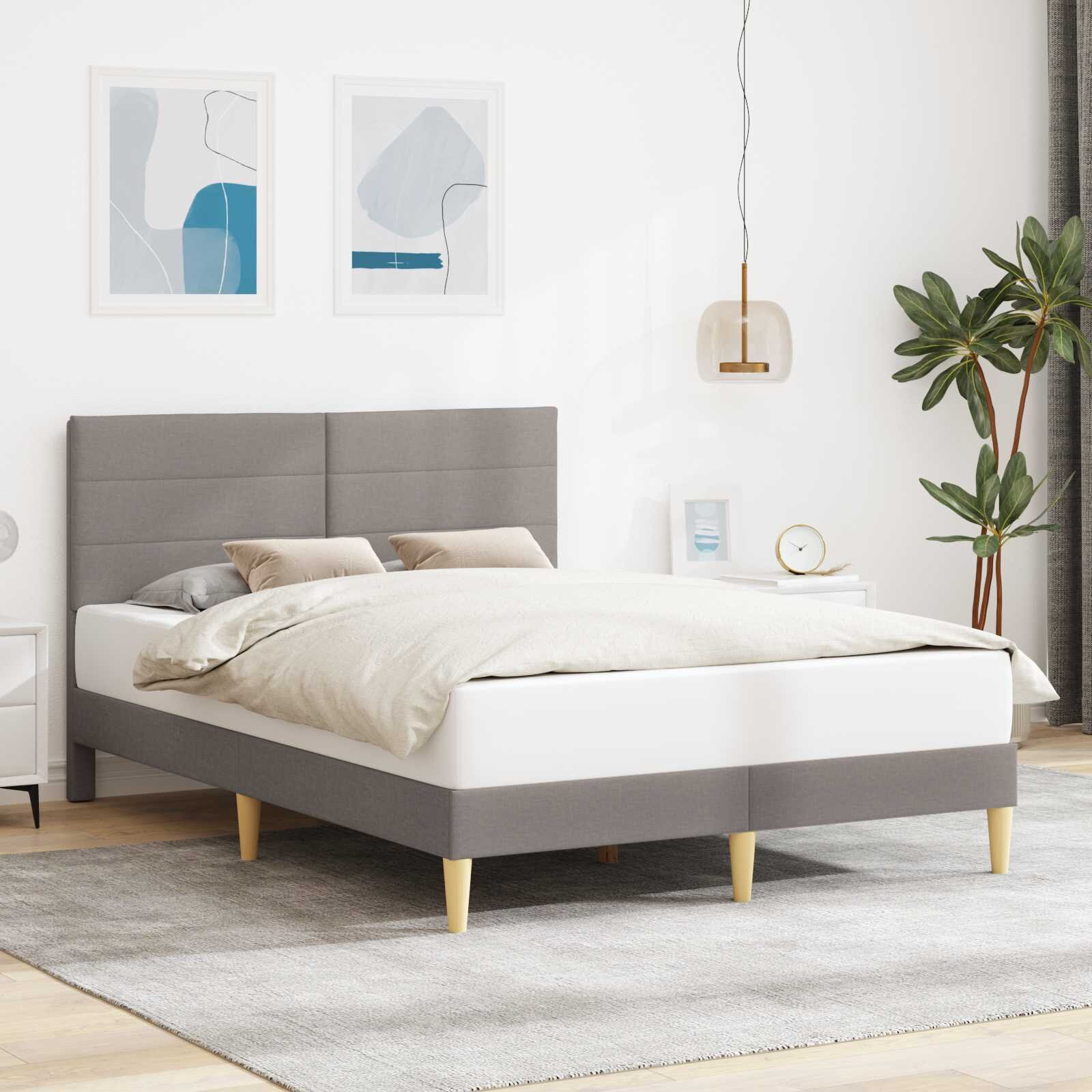vidaXL Рамка за легло с таблото Таупе 140 x 190 cm Текстил